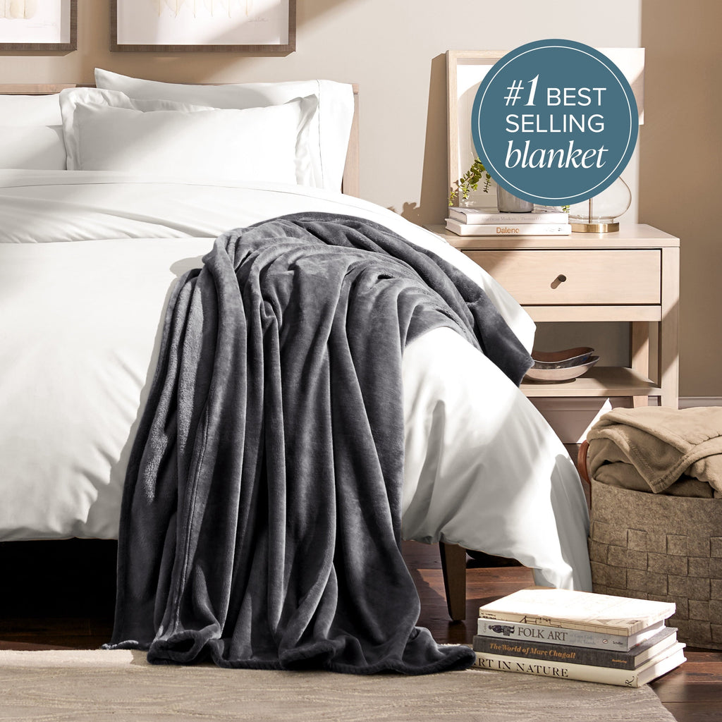 Cozy Fleece Microplush Fleece Blanket - 300 GSM - Fuzzy Microfleece - Soft & Plush - Full/Queen, Gray - Luxury Knitted Decorative Throw Blanket with Fringes Detail