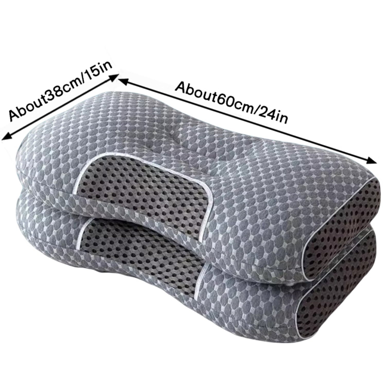 Hotel Collection 2-Piece Set - 24"x15" Gray Bed for Back, Side, Stomach Sleepers - Orthopedic Shredded Foam Bed Pillow Set Detail