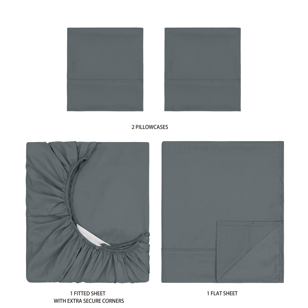 Premium Egyptian Cotton Super Soft Brushed Microfiber Bed Sheet Set, Soothing Gray, Queen, 4 Piece - Premium Ultra-Soft Pillowcase Pair for Sleeping Detail
