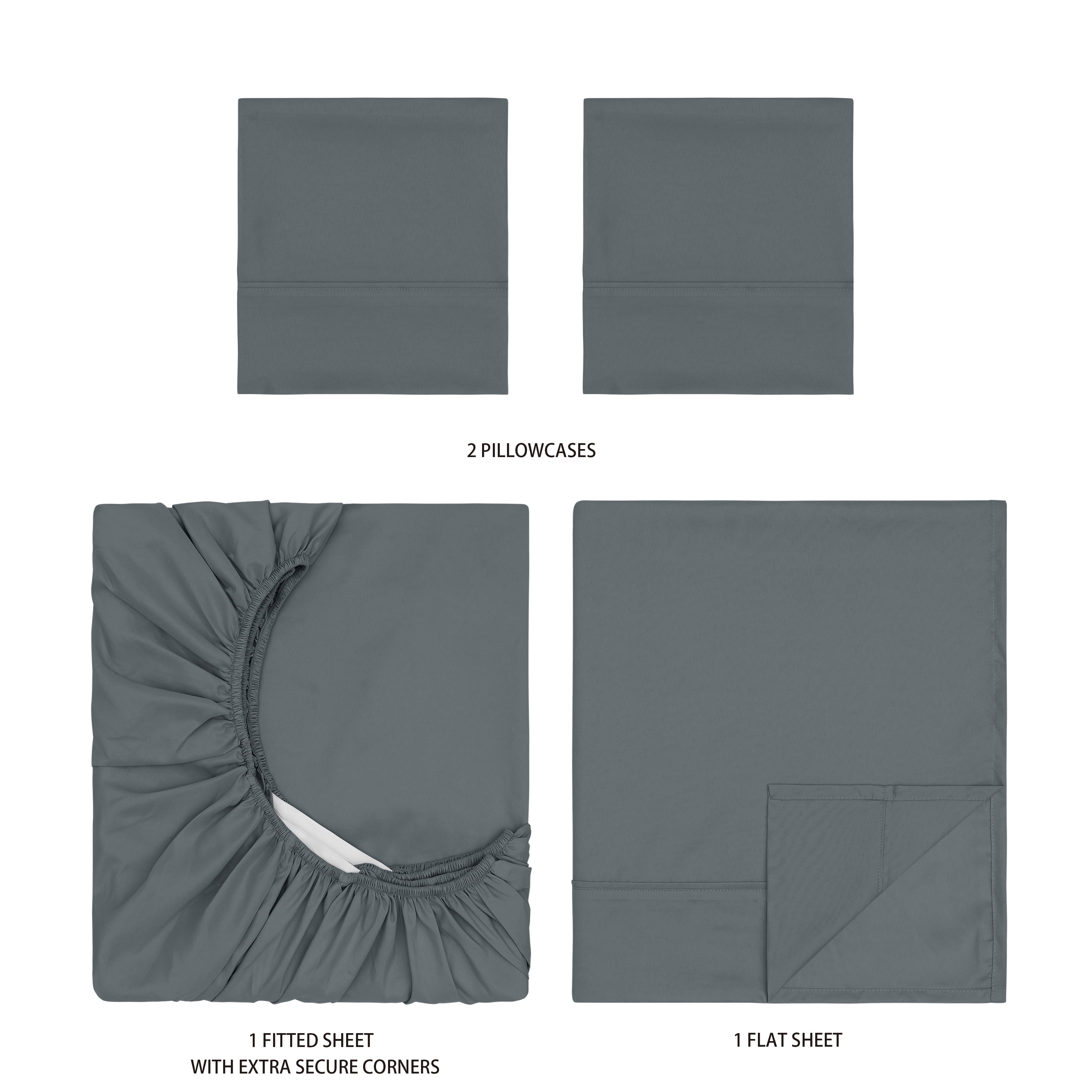 Premium Egyptian Cotton Super Soft Brushed Microfiber Bed Sheet Set, Soothing Gray, Queen, 4 Piece - Premium Ultra-Soft Pillowcase Pair for Sleeping Detail