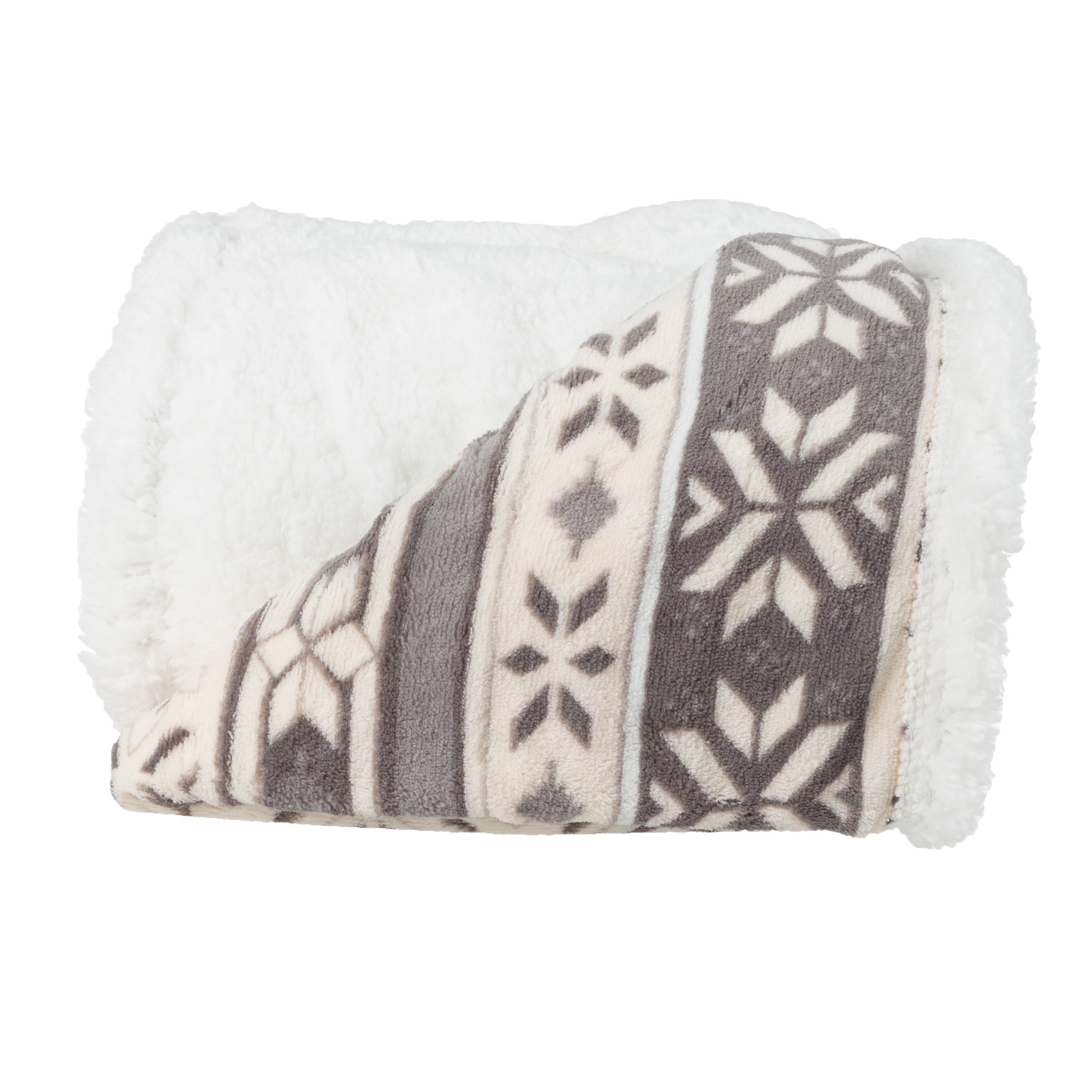 Lightweight Warm 50x60-Inch Machine Washable Fleece Blanket with Snowflakes - Luxury Knitted Decorative Throw Blanket with Fringes Detail