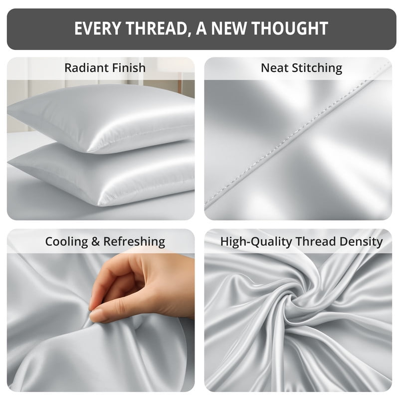 Premium Egyptian Cotton Lux Decor Luxury Satin Sheets King Size - 4 Piece Cooling Bed Sheet Set, Silky Soft & Smooth, Deep Pockets up to 15",... - Breathable Egyptian Cotton Flat & Fitted Sheets Detail
