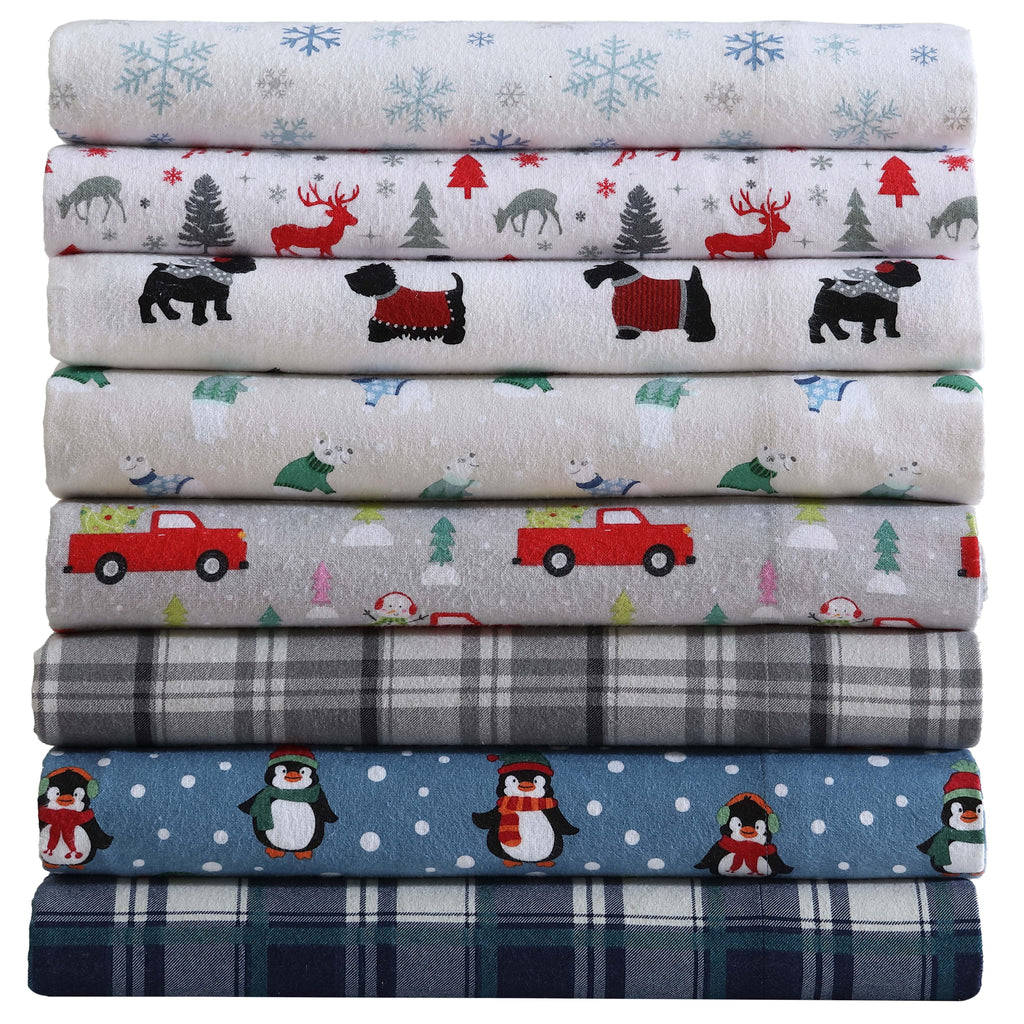 Cooling Sateen Winter Nights Cotton Flannel Sheet Set, King, Holiday Bears - Cooling Hotel Quality Bedding Sheets and Pillowcases Detail