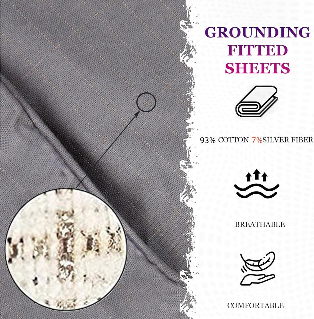 Cooling Sateen Grounding Fitted Sheet Kit Queen Size, Deep Pocket Fitted Sheet, Organic Cotton 7% Silver Fiber, Conductive Bed Cover... - Premium Ultra-Soft Pillowcase Pair for Sleeping Detail