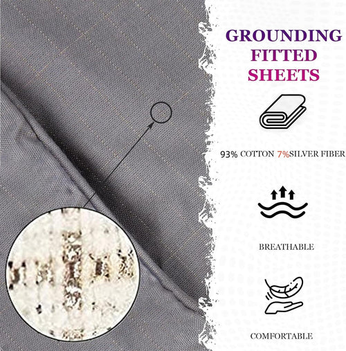 Cooling Sateen Grounding Fitted Sheet Kit Queen Size, Deep Pocket Fitted Sheet, Organic Cotton 7% Silver Fiber, Conductive Bed Cover... - Premium Ultra-Soft Pillowcase Pair for Sleeping Detail