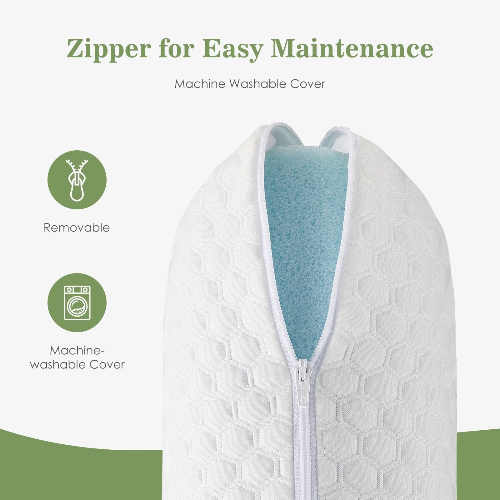 Ergonomic Memory Foam Memory Foam Pillow for Sleeping, 24"D x 16"W x 4.7"H, Soft Supportive Hotel Pillow for Bed, Washable Cover, Set of 2 - Orthopedic Shredded Foam Bed Pillow Set Detail