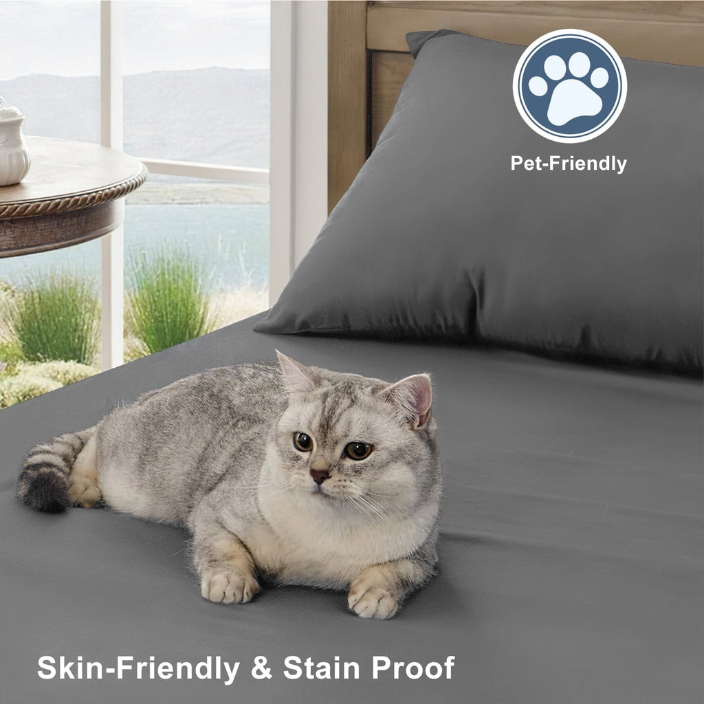 Cooling Sateen Size, Microfiber Cooling , Breathable & Hypoallergenic 4 Pieces Luxury Soft Sheet Set, Mattress Fitted up... - Cooling Hotel Quality Bedding Sheets and Pillowcases Detail