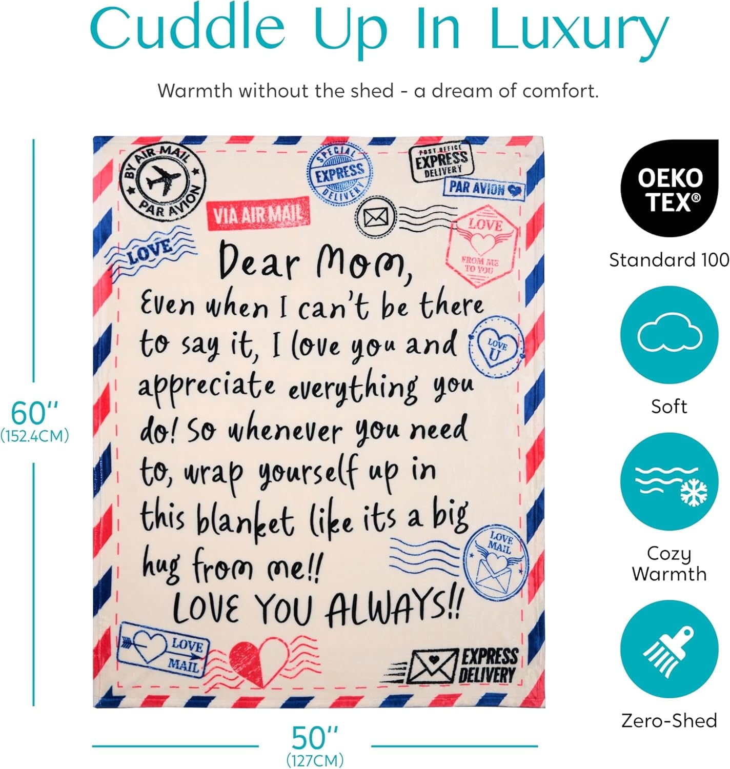 Lightweight Warm Blanket for Mom 50" x 60" Soft Flannel Throw Blanket Birthday Mother's Day Gift，Ivory White - Lightweight Plush Warm Blanket for All Seasons Detail