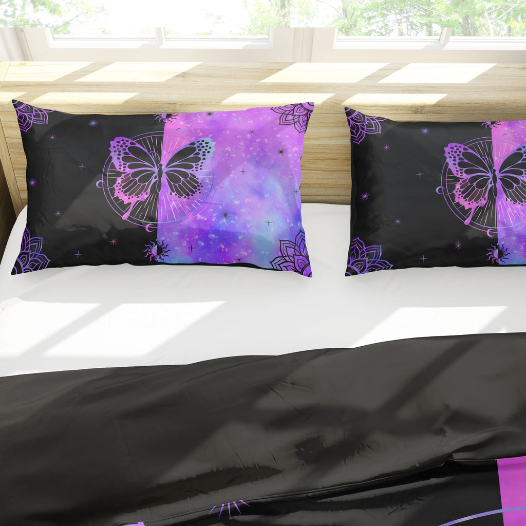 Hypoallergenic Cloud Butterfly Comforter Set Full Size for Girls Kids Teens Black Blue Purple Tie Dye Bedding Set 3 Pieces - All-Season Down Alternative Comforter Insert Detail