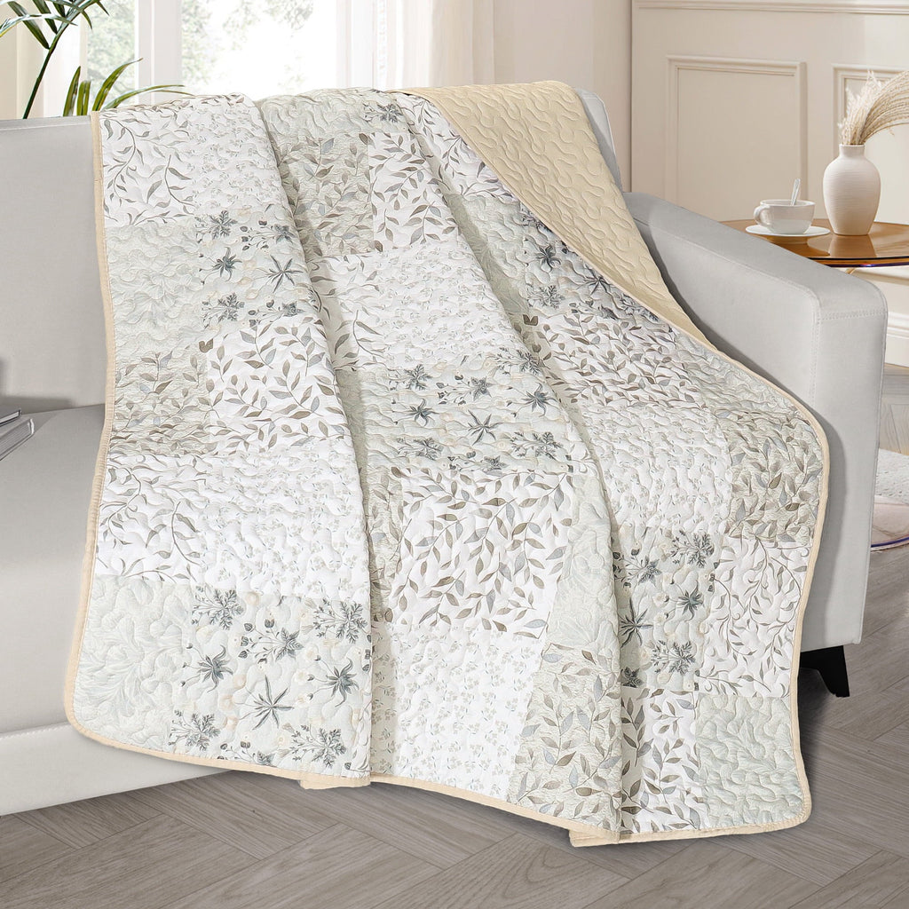 Lightweight Warm Microfiber Boho Patchwork Pattern Quilted Throw Blanket for Bed/Couch/Sofa, Soft and Lightweight (50"x 60", Grey) - Cozy Fleece Throw Blanket for Couch & Bed Detail