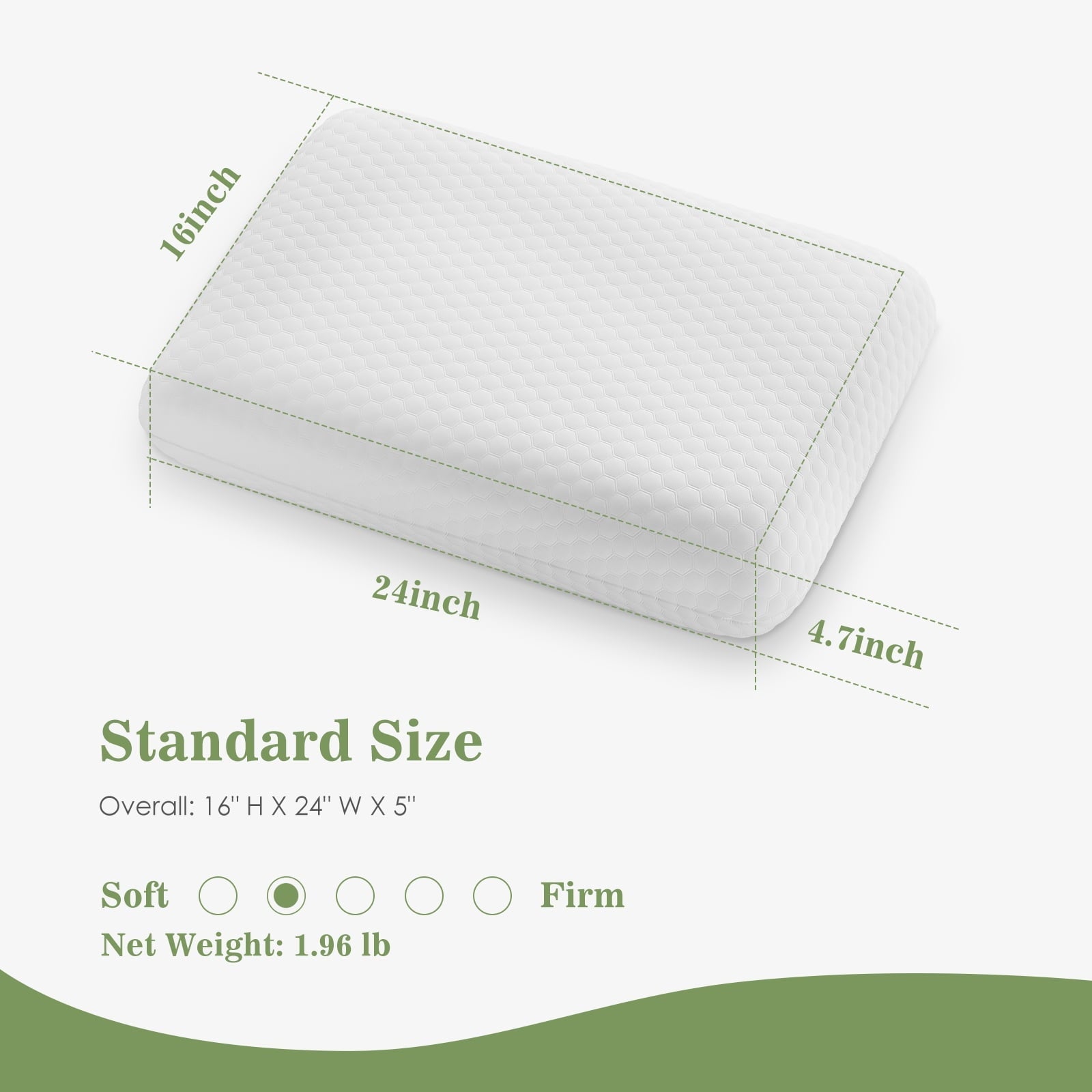 Ergonomic Memory Foam Memory Foam Pillow for Sleeping, 24"D x 16"W x 4.7"H, Soft Supportive Hotel Pillow for Bed, Washable Cover, Set of 2 - Orthopedic Shredded Foam Bed Pillow Set Detail