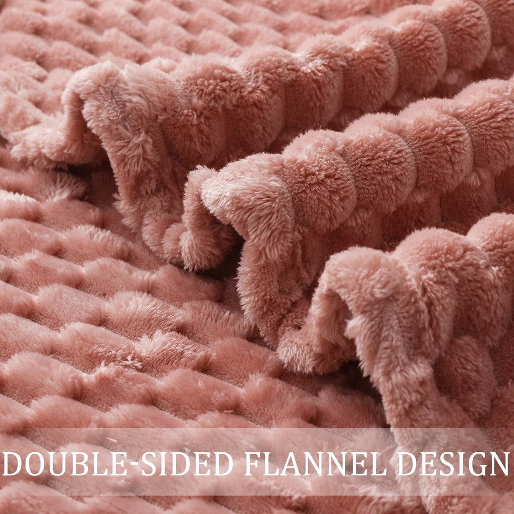 Reversible Sherpa Large Soft Fleece Throw Blanket, 50"x70" Stylish Jacquard Throw Blanket for Couch, Cozy, Warm, Lightweight Dusty Pink... - Lightweight Plush Warm Blanket for All Seasons Detail