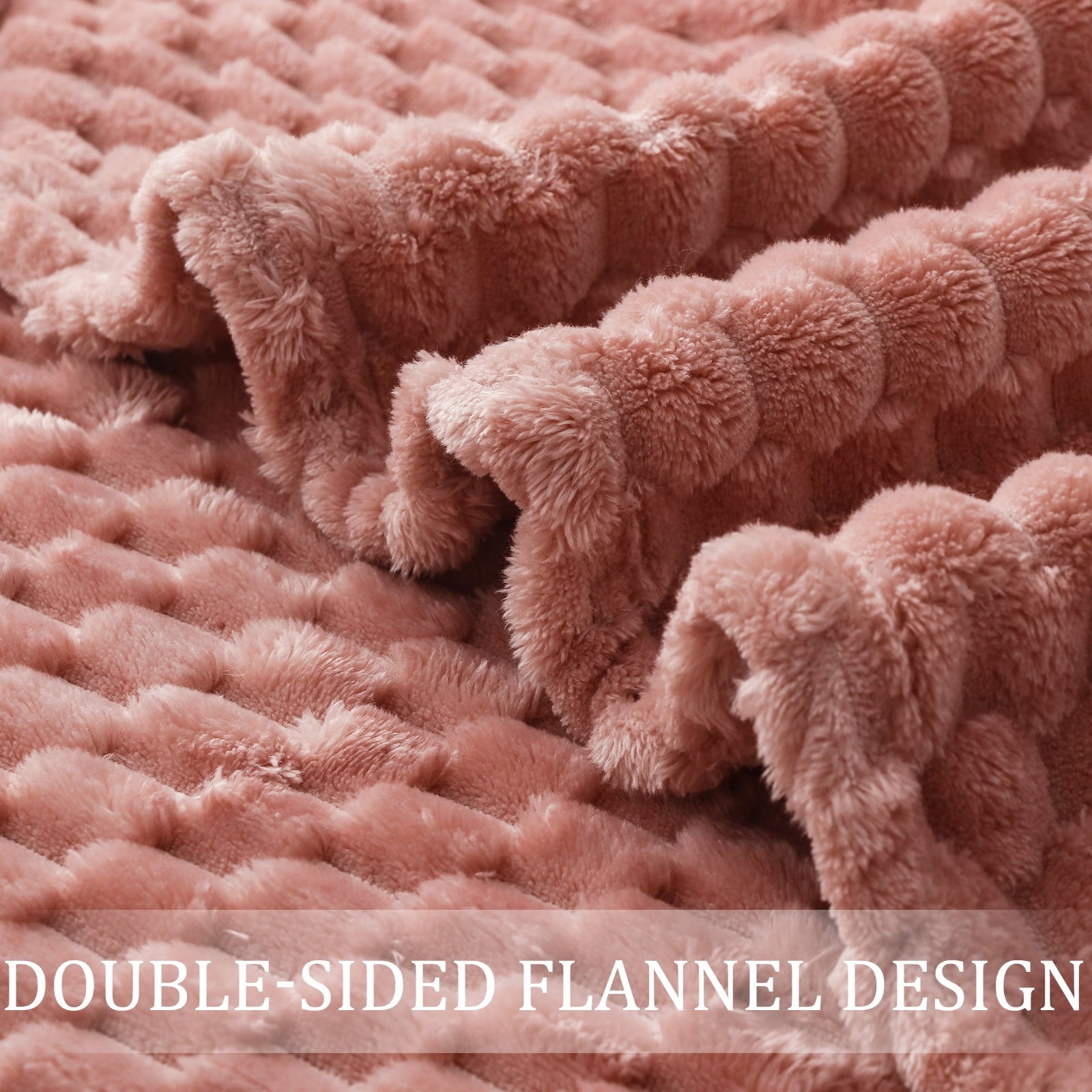 Reversible Sherpa Large Soft Fleece Throw Blanket, 50"x70" Stylish Jacquard Throw Blanket for Couch, Cozy, Warm, Lightweight Dusty Pink... - Lightweight Plush Warm Blanket for All Seasons Detail