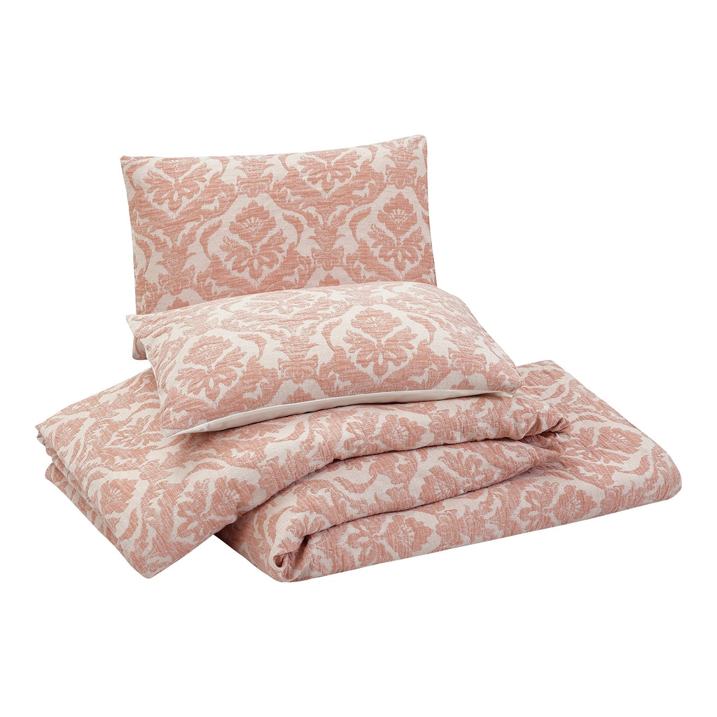 Luxurious Quilted Woven Damask 2-Piece Comforter Set, Blush, Full Queen, All Ages - Luxurious Quilted Duvet Cover Set Detail