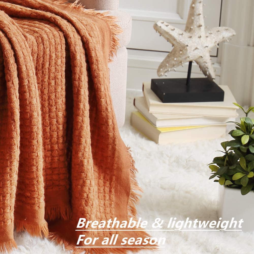 Super Soft Flannel Farmhouse Rust Knit Throw Blanket for Couch Sofa Chair Bed Home Decoration, Soft Warm Cozy Light Weight for Spring Su... - Super Soft Reversible Sherpa Flannel Blanket Detail
