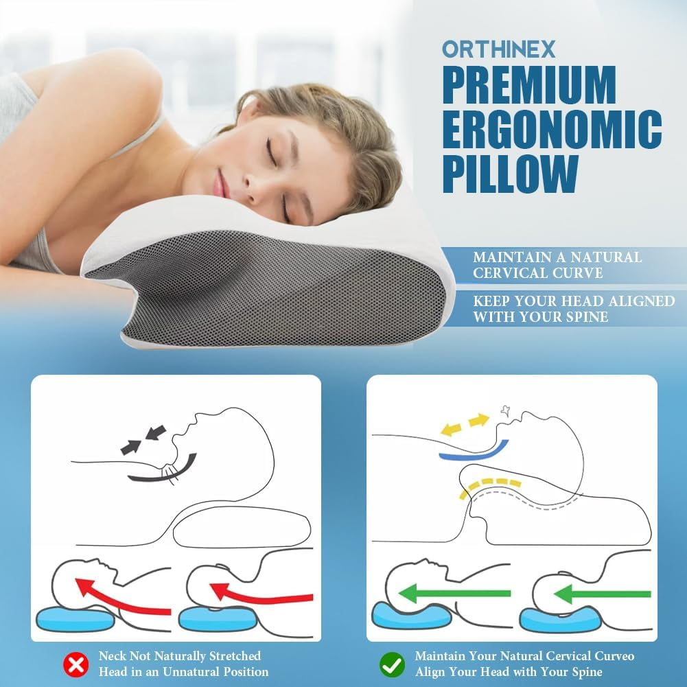 Ergonomic Memory Foam Airway Pro Sleep Apnea Pillow, Airway Pro Cervical Pillow - All-Night Neck Support, Ergonomic Pillows for All Sleepin... - Ergonomic Memory Foam Pillow for Neck Pain Support Detail