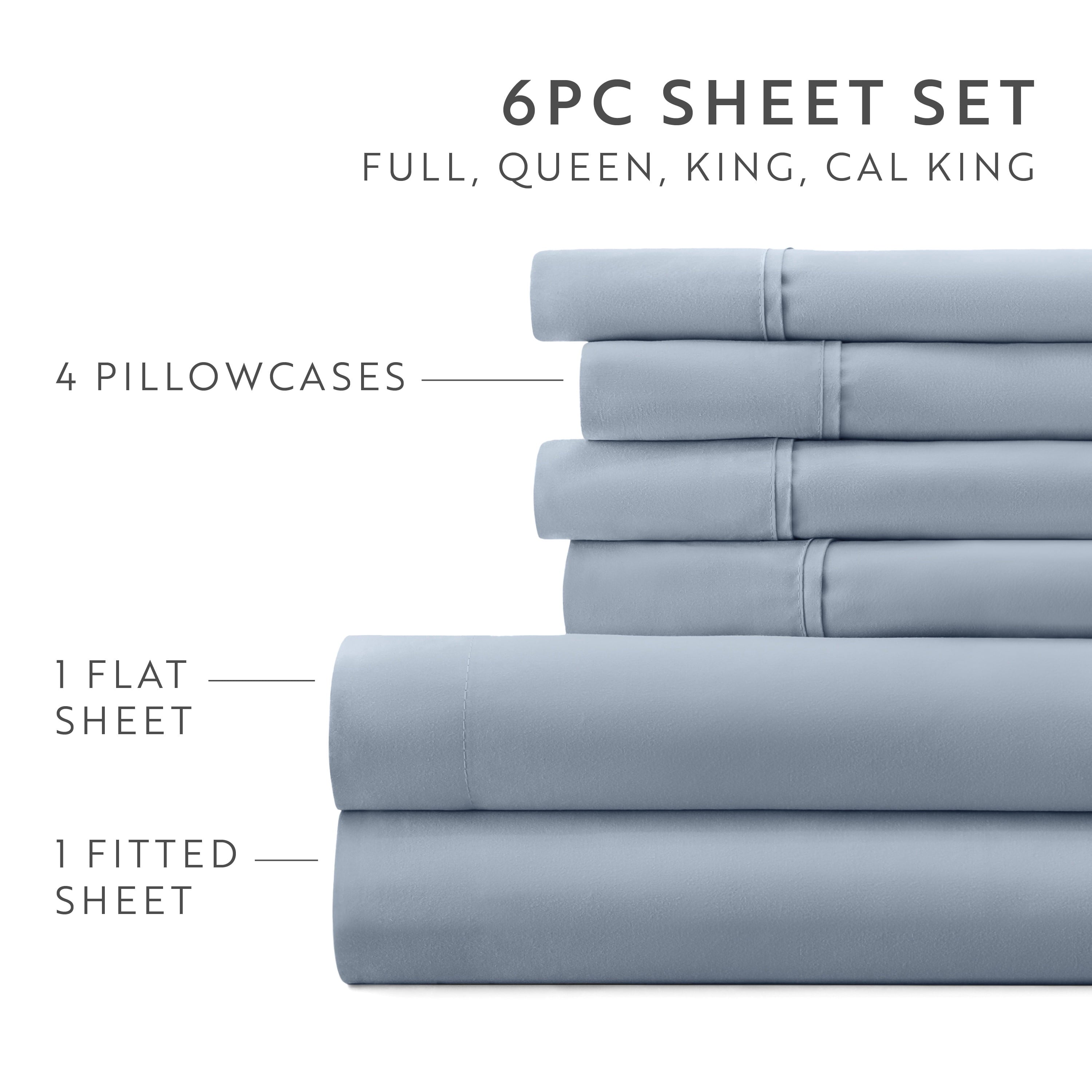 Wrinkle-Resistant Queen, Light Blue Solid Microfiber 6 Piece Bed Sheet Set - Premium Ultra-Soft Pillowcase Pair for Sleeping Detail