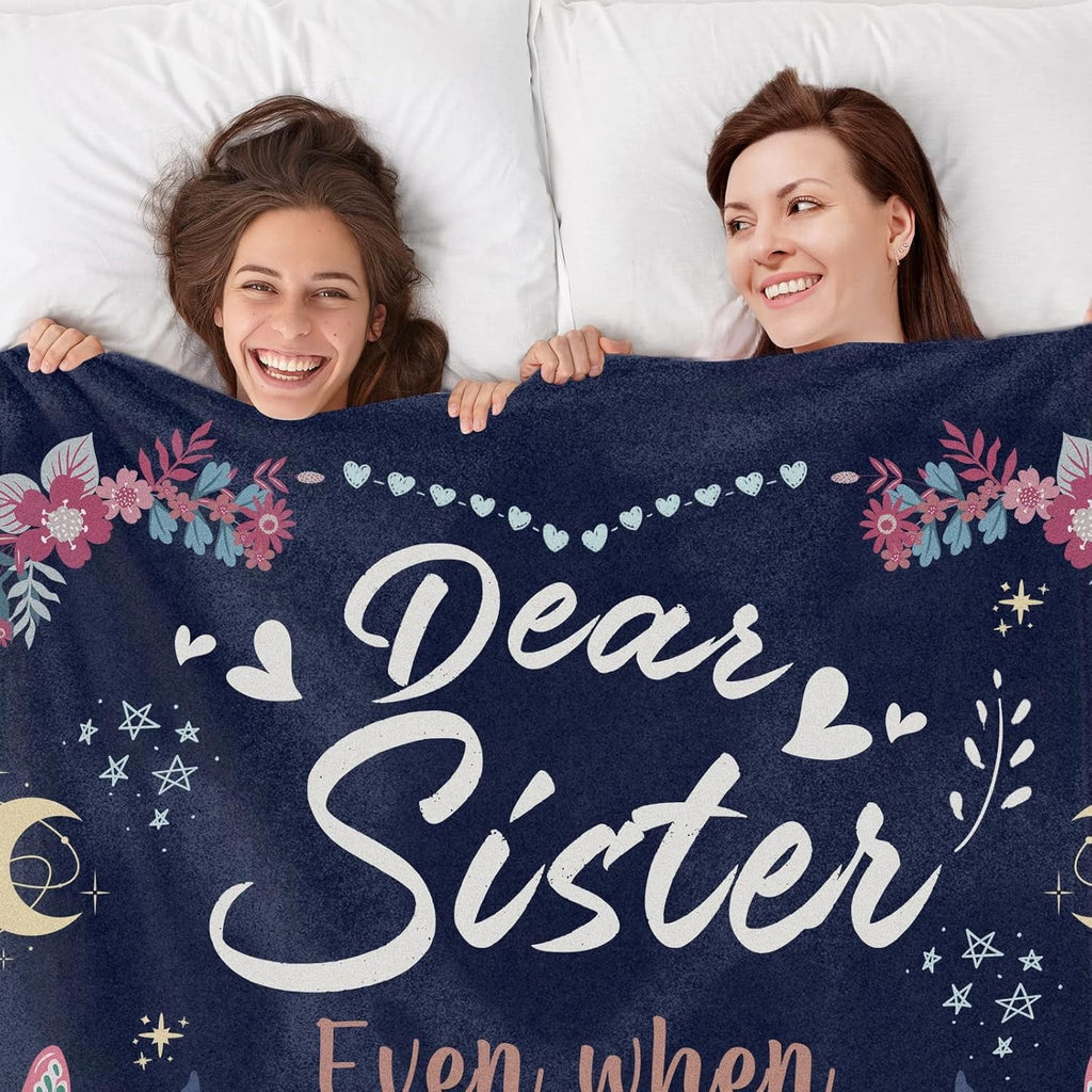 Decorative Knitted Sister Gifts Blanket, Sisters Gifts on Mother's Day, Blanket Present for Sisters on Valentine's Day, Happy Birthday S... - Super Soft Reversible Sherpa Flannel Blanket Detail