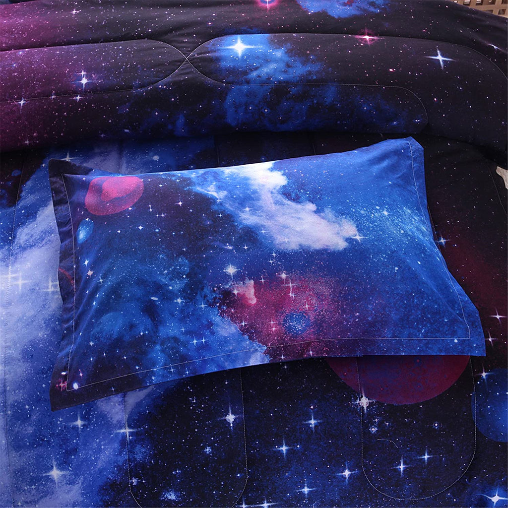 Fluffy Down Alternative Galaxy Bedding Sets Outer Space Comforter 3D Printed Space Quilt Set Full Size for Kids Blue - All-Season Down Alternative Comforter Insert Detail