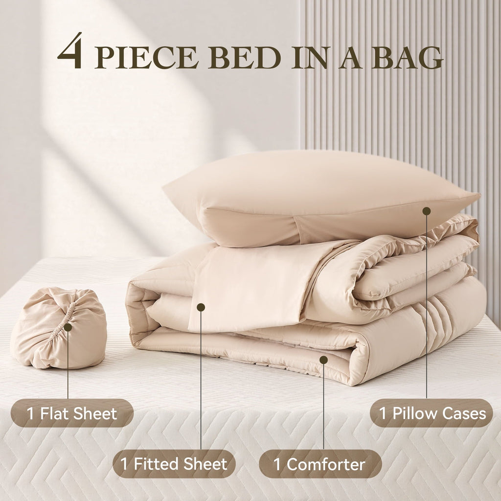 Fluffy Down Alternative Twin Comforter Set 4 Pieces,Comforter Set,Bed in a Bag, Bedding Set with Comforter,Fitted Sheet,Flat Sheet,Pillowcase... - Luxurious Quilted Duvet Cover Set - Default Title