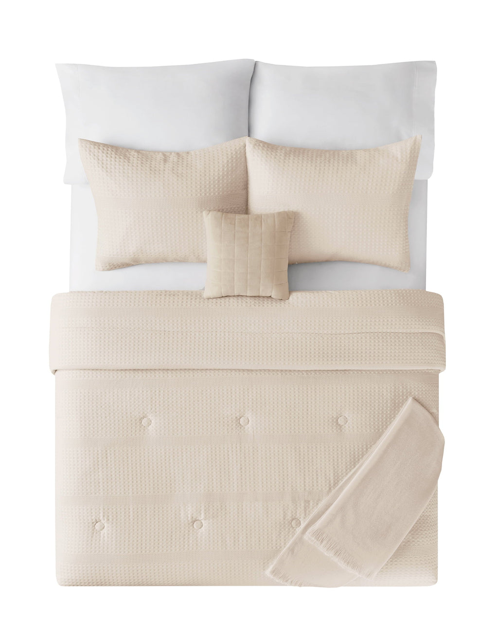 Luxurious Quilted 5-Piece Papyrus Beige Waffle Comforter Set, Full/Queen - All-Season Down Alternative Comforter Insert Detail