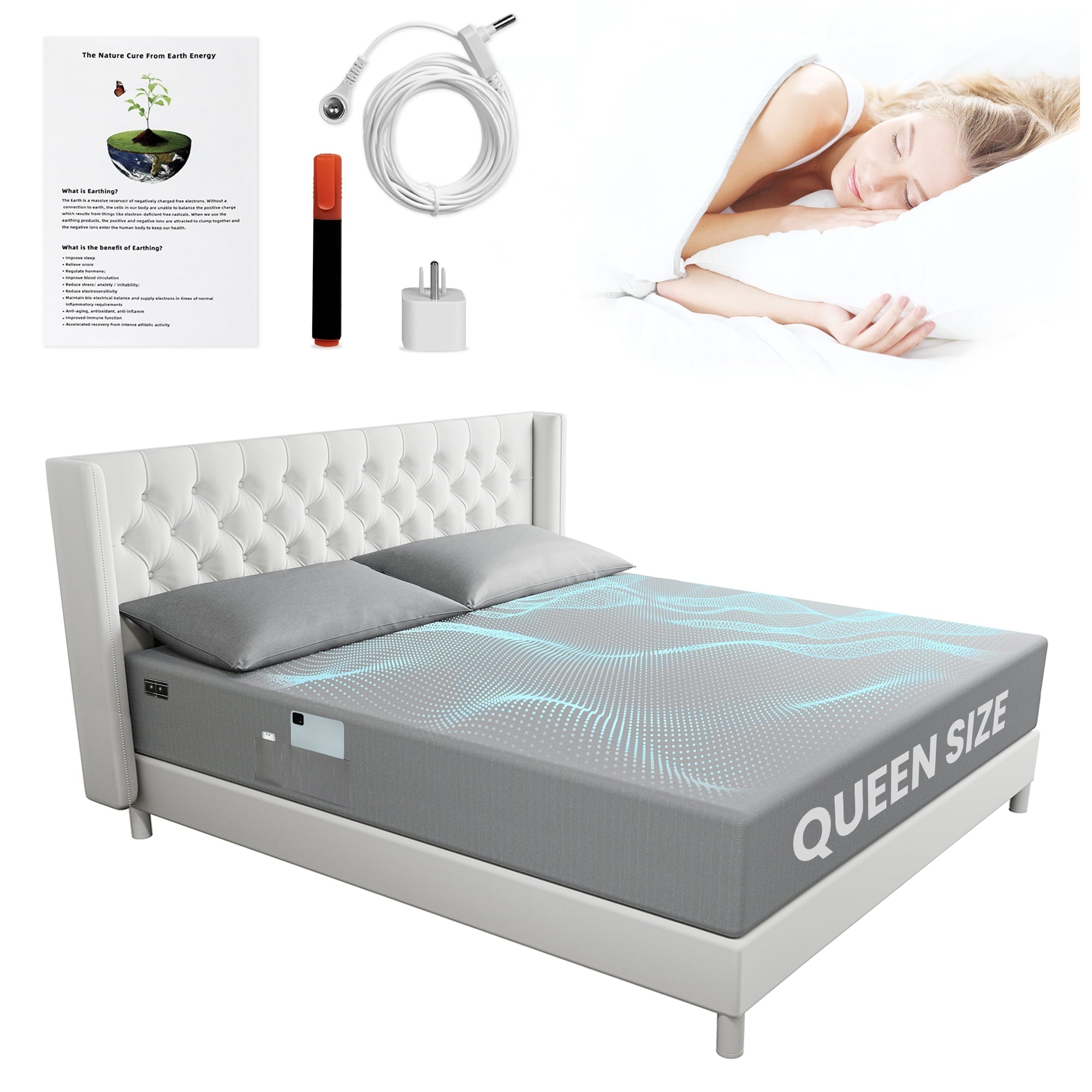 Ultra-Soft Grounding Sheets Queen Size 90% Organic Cotton + 10% Pure Silver Fitted Bed Sheet Gray Fiber Grounding Sheet Earth Ce... - Premium Ultra-Soft Pillowcase Pair for Sleeping Detail