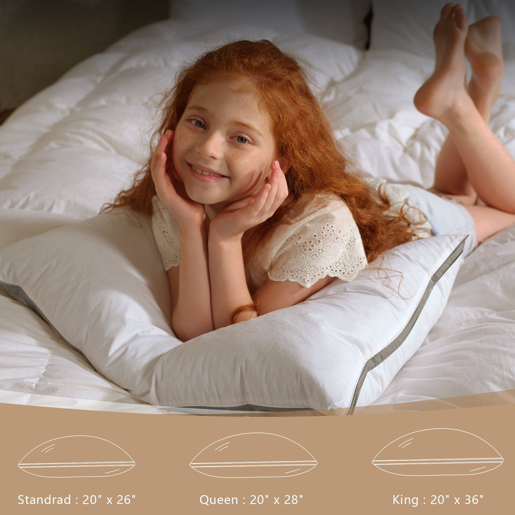 Hotel Collection Goose Feather Down Pillows Queen Size Set of 2, 100% Cotton Cover Hotel Collection Bed Pillows，20"x28" - Ergonomic Memory Foam Pillow for Neck Pain Support Detail
