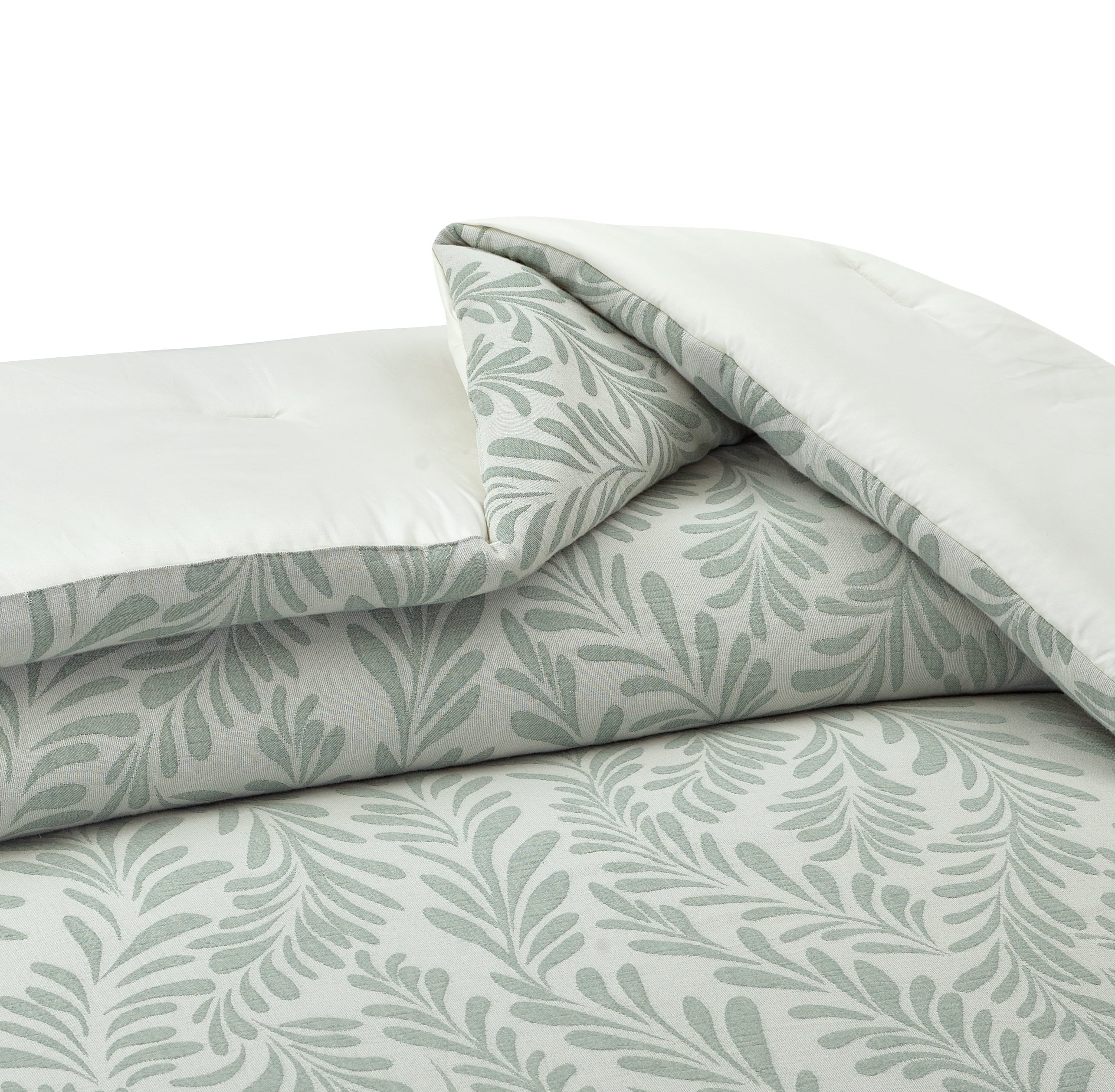 Fluffy Down Alternative Botanical 3-Piece Comforter Set, Green, Full Queen, All Ages - Cloud-Like Soft Lightweight Bed Comforter Detail
