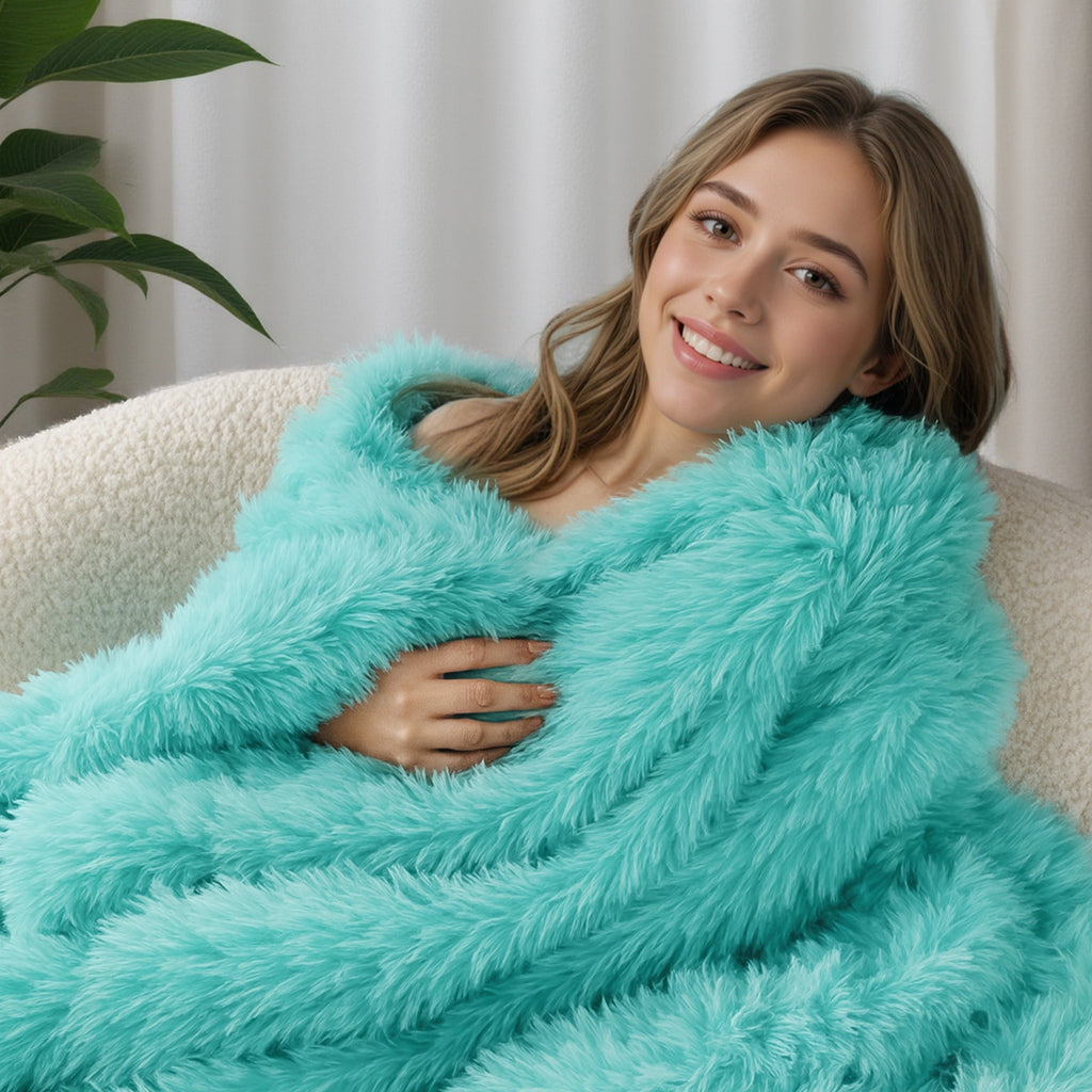 Lightweight Warm Fuzzy Faux Fur Throw Blanket, Reversible Shaggy Sherpa Fleece Blankets,Fluffy Plush Warm Throws for Couch, Bed, 50x60... - Lightweight Plush Warm Blanket for All Seasons Detail