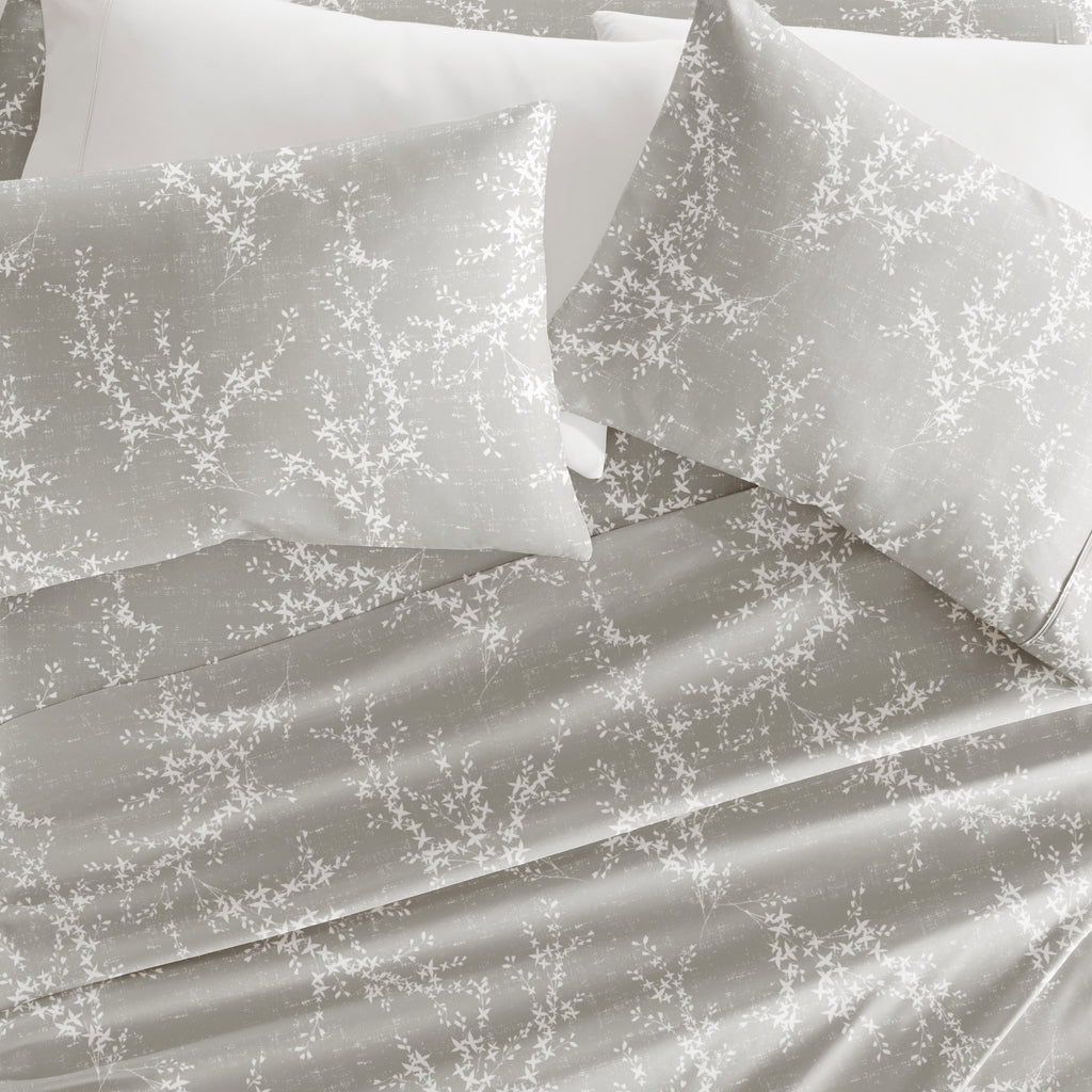 Breathable Luxury 3 Piece Pattern Microfiber Bed Sheets Set, Distressed Willow Light Gray, Twin - Breathable Egyptian Cotton Flat & Fitted Sheets Detail
