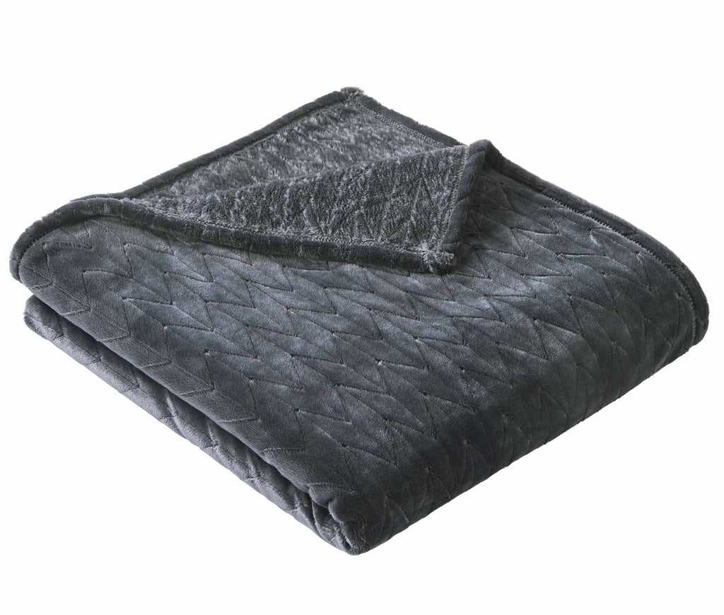 Lightweight Warm Textured Velvet Plush Soft Fleece Throw Blanket, Oversized, Greystone - Cozy Fleece Throw Blanket for Couch & Bed Detail