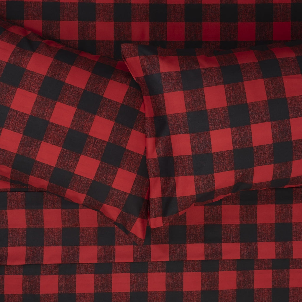 Breathable Luxury Buffalo Plaid Black and Red 4 Piece Bed Sheet Set - Twin - Premium Ultra-Soft Pillowcase Pair for Sleeping Detail