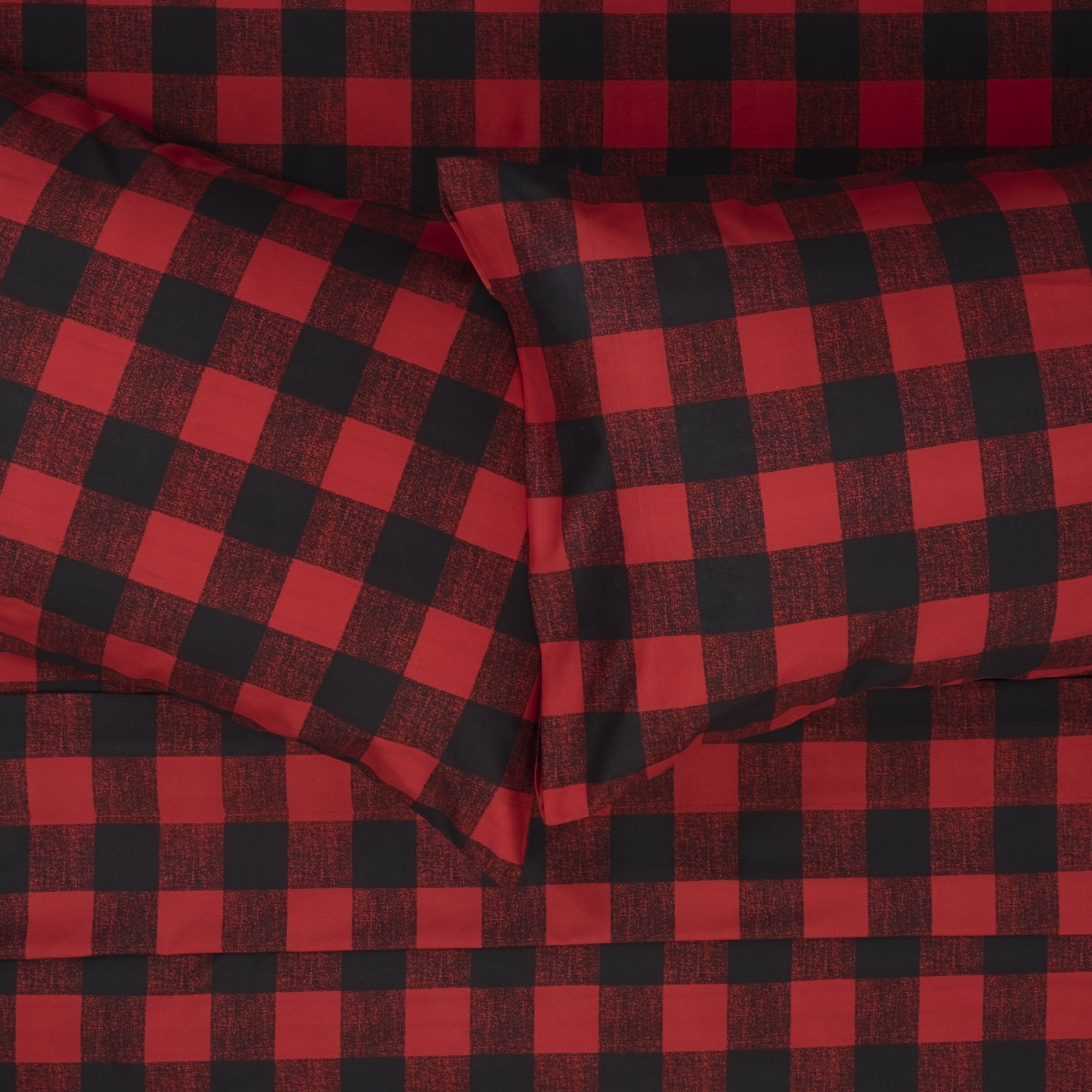 Breathable Luxury Buffalo Plaid Black and Red 4 Piece Bed Sheet Set - Twin - Premium Ultra-Soft Pillowcase Pair for Sleeping Detail