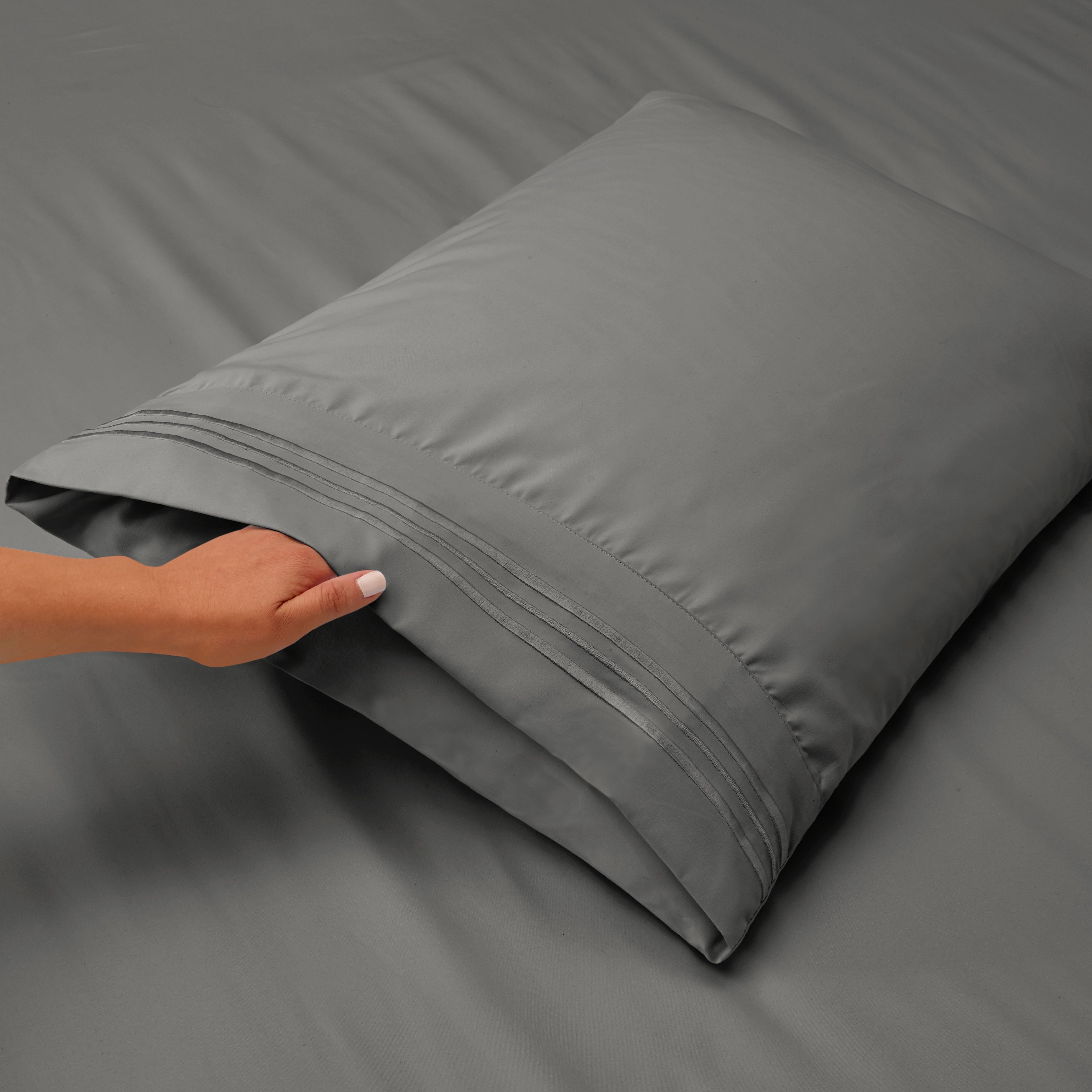 Premium Egyptian Cotton Sheets Set, 4 Piece Deep Pocket Sheets, 100% Soft Microfiber Bed Sheets Set, Gray - Premium Ultra-Soft Pillowcase Pair for Sleeping Detail