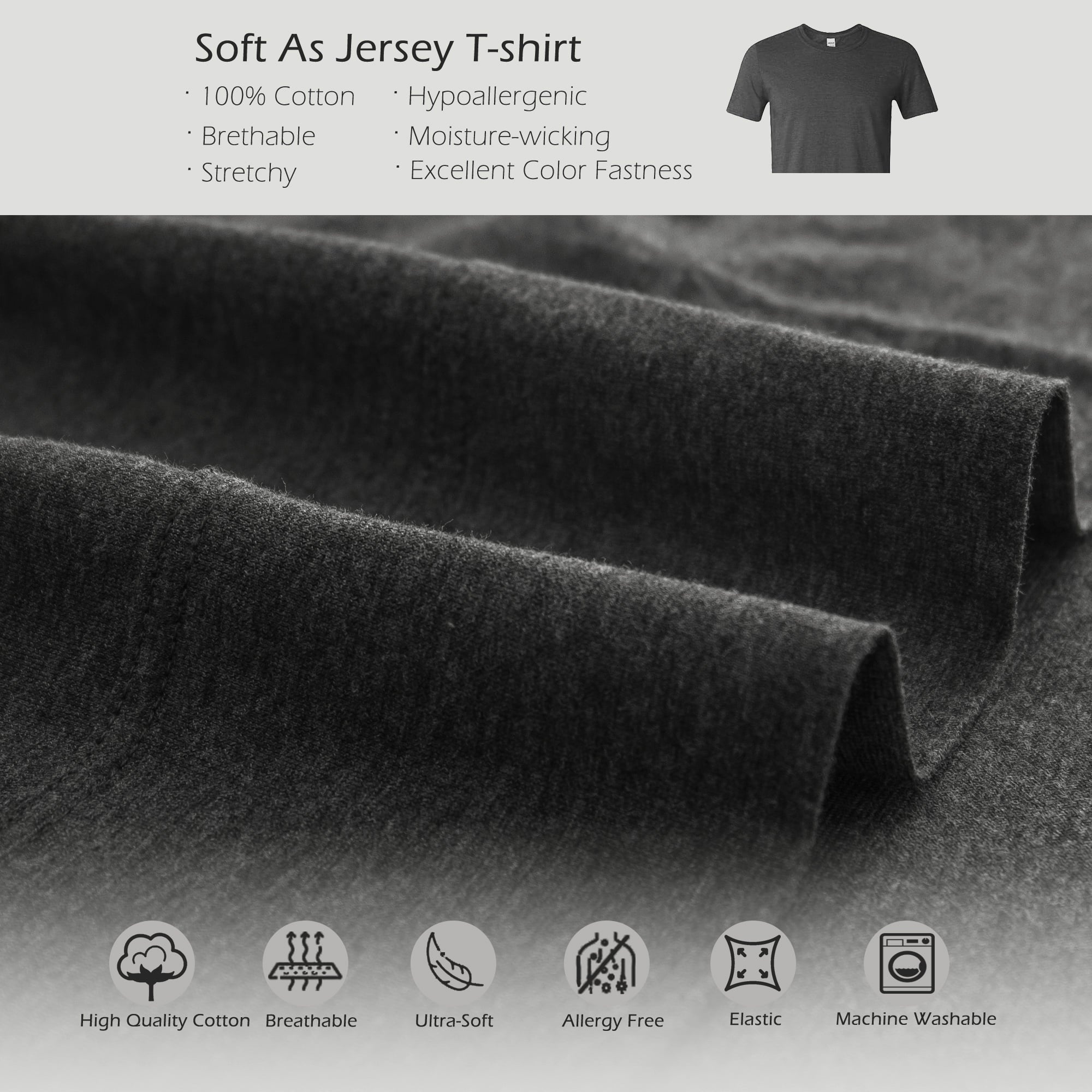 Wrinkle-Resistant 100% Cotton Jersey Knit 4pc Bed Sheet Set Extra Deep Pocket up to 20" Charcoal Gray Queen - Cooling Hotel Quality Bedding Sheets and Pillowcases Detail