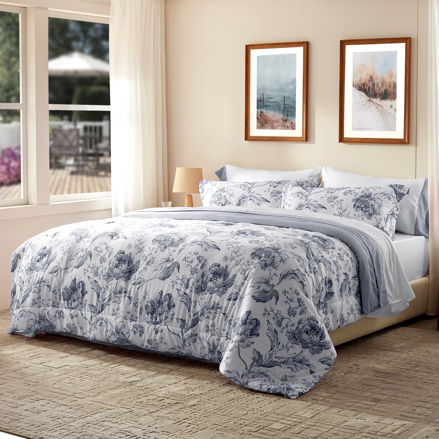 All-Season Queen Comforter Sets,7-Pieces Reversible Bedding Sets,Bed in a Bag with Comforter,Flat Sheet and Fitted Sheet,Pillowc... - Hypoallergenic Ultra-Fluffy Quilt for Winter Detail