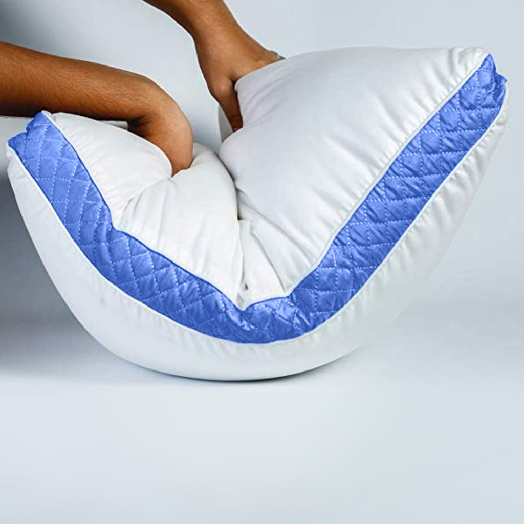 Orthopedic Support Gusseted Quilted King Size Bed Pillows Set of 2, Blue Bed Pillows for Side Sleepers and Back Sleepers - Hotel Quality Plush Sleeping Pillows Detail