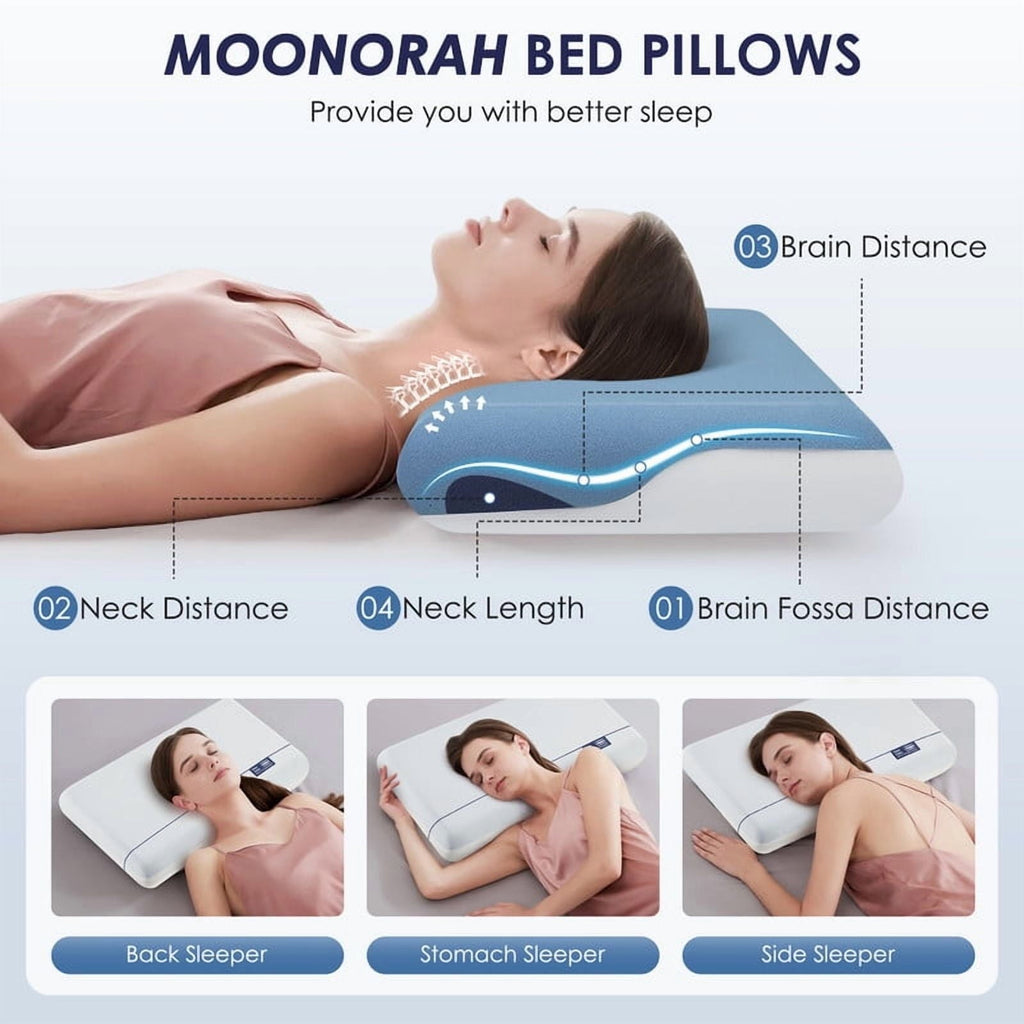 Hotel Collection Cooling Memory Foam Bed Pillow for Neck Pain Relief, Two-Sided Cooling Pillow for Back, Stomach and Side Sleepers, Tw... - Ergonomic Memory Foam Pillow for Neck Pain Support Detail