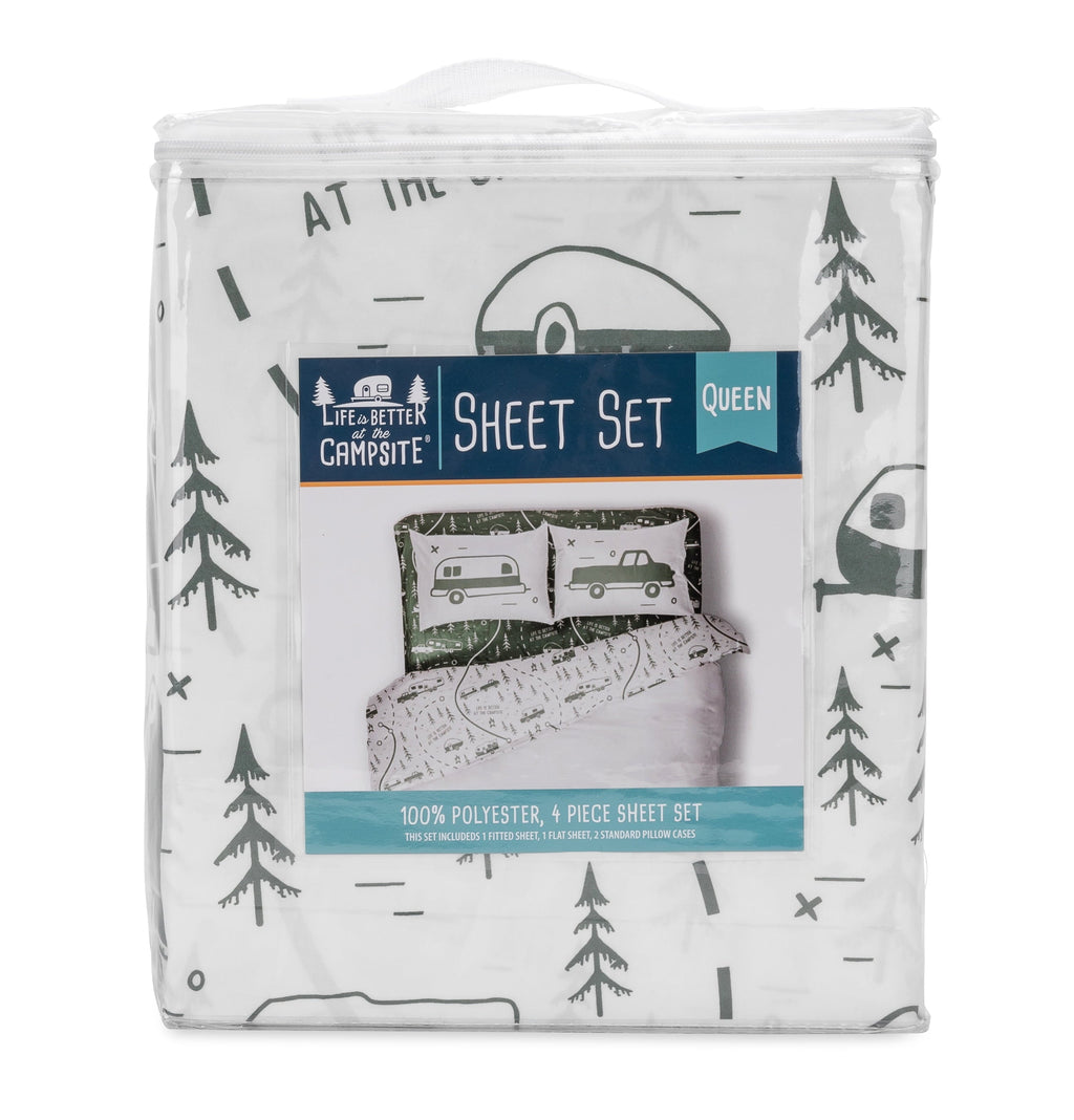 Premium Egyptian Cotton RV Queen Bed Sheet Set, Green Map, Polyester (53476) - Luxury Bed Sheet Set with Deep Pockets Detail