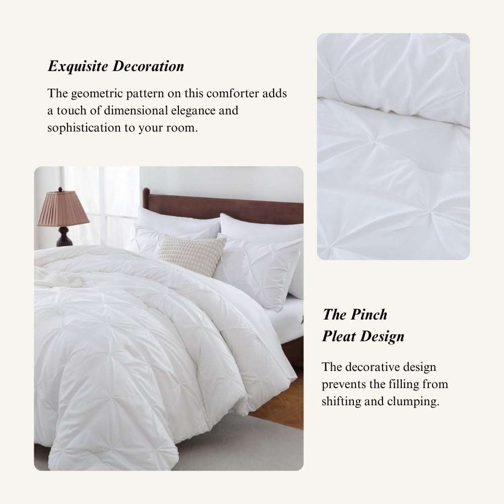 Heavyweight Warmth 7 Pieces Pinch-Pleated Comforter Set, White Queen Size - Hypoallergenic Ultra-Fluffy Quilt for Winter Detail
