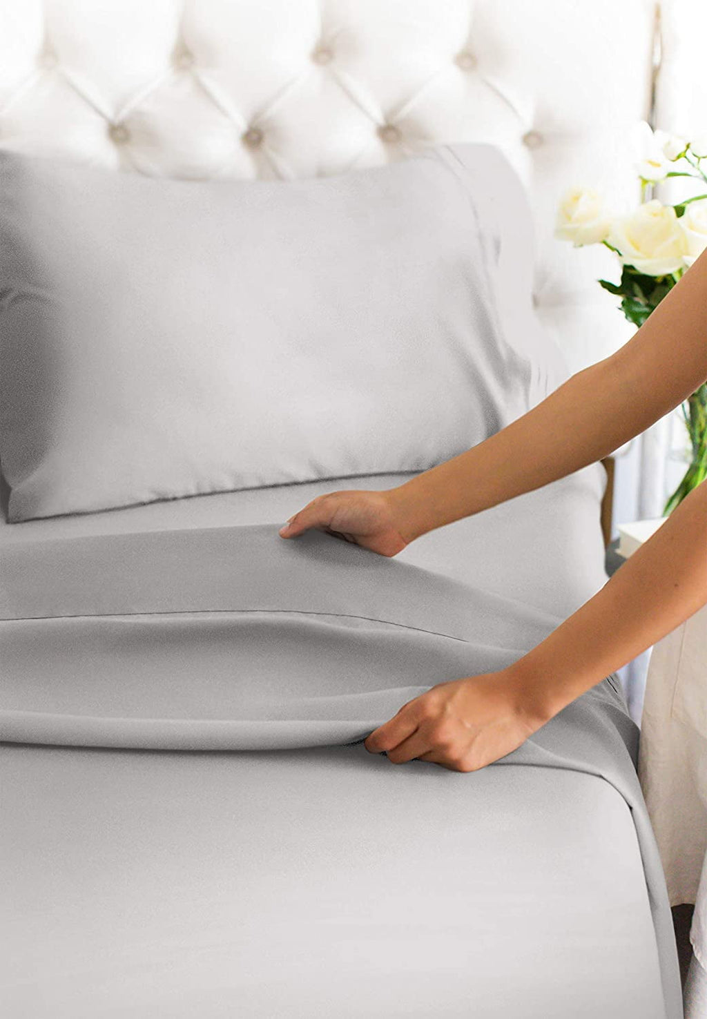 Ultra-Soft 4-Piece 400 Thread Count Cotton Sheet Set - King Size 100% Cotton Sateen Bed Sheets Fits 18"-24" Mattresse... - Cooling Hotel Quality Bedding Sheets and Pillowcases Detail