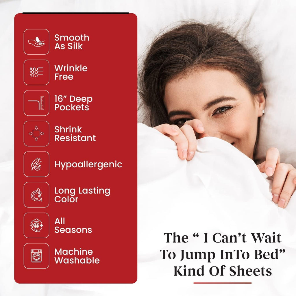 Ultra-Soft Sheet Set of 4, 16-inch Deep Pocket - Microfiber Bed Sheets, White - Cooling Hotel Quality Bedding Sheets and Pillowcases Detail