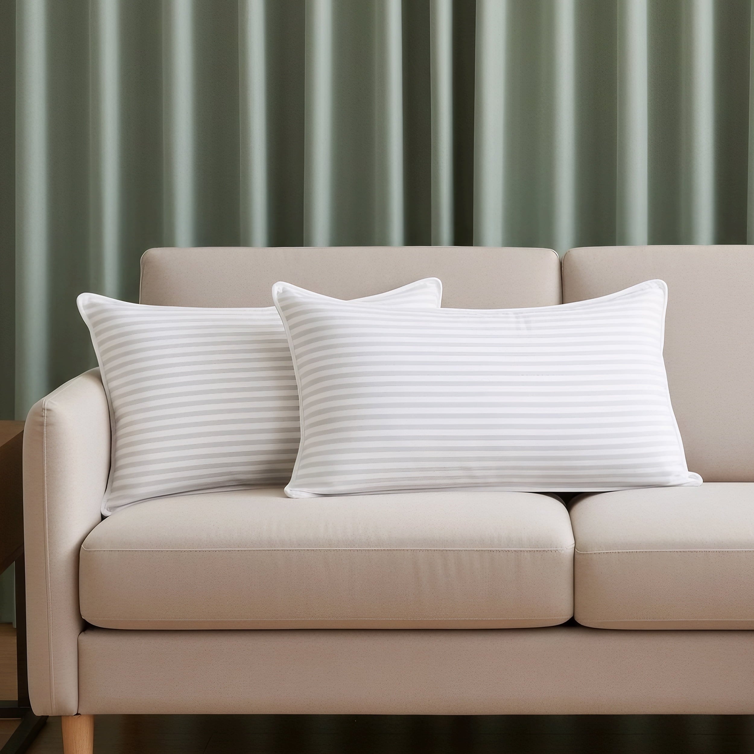 Decorative Plump Bed Pillow with White Stripes - Set of 2 - Ultra Cozy & Relaxing For Adults, (Queen, 28"L x 20" W) - Orthopedic Shredded Foam Bed Pillow Set Detail
