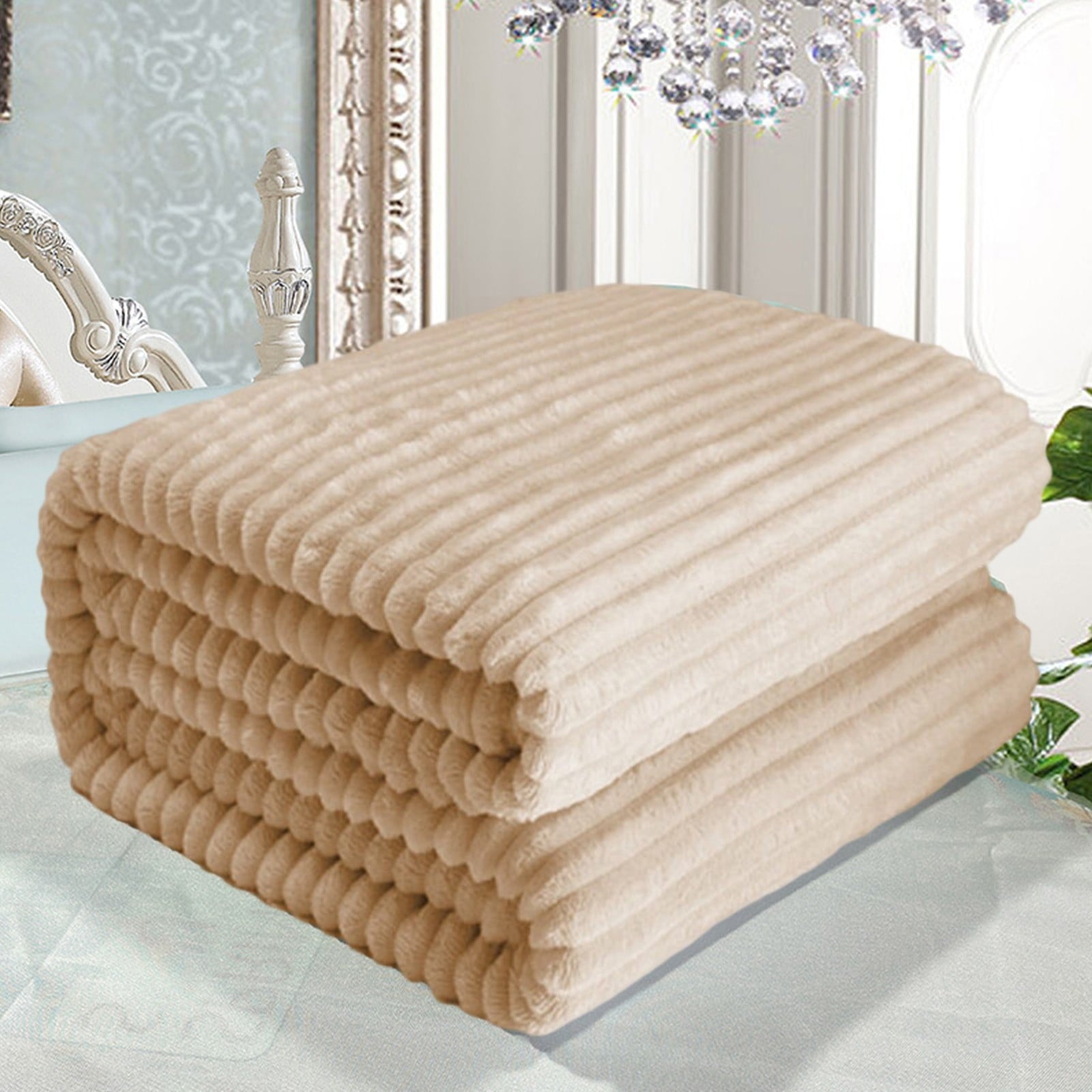 Reversible Sherpa Extra Large Throw Blanket for Couch Home Office Hotel 100% Cotton Super Soft Blanket for Adult 47"x70" Khaki - Super Soft Reversible Sherpa Flannel Blanket Detail