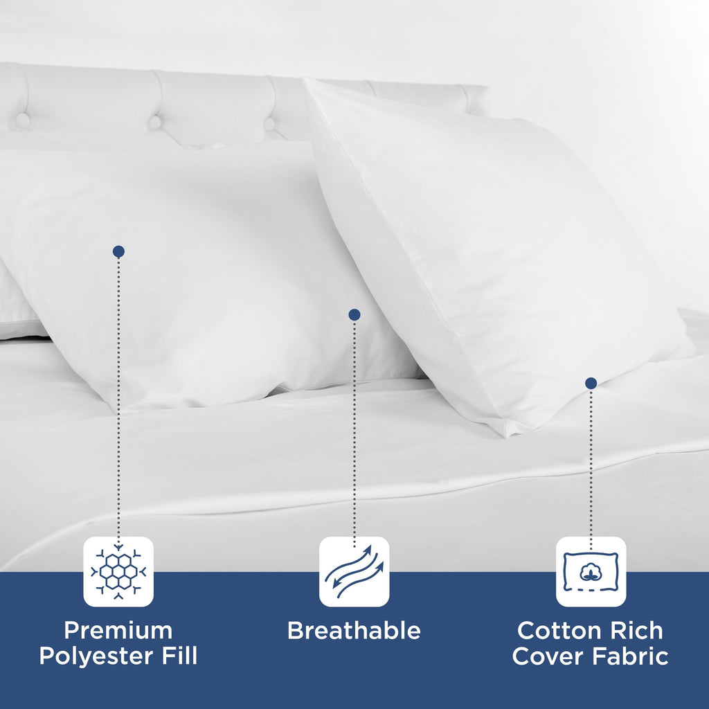 Decorative Plump 2-Pack Down Alternative White Bed Pillows, Standard - Hotel Quality Plush Sleeping Pillows Detail