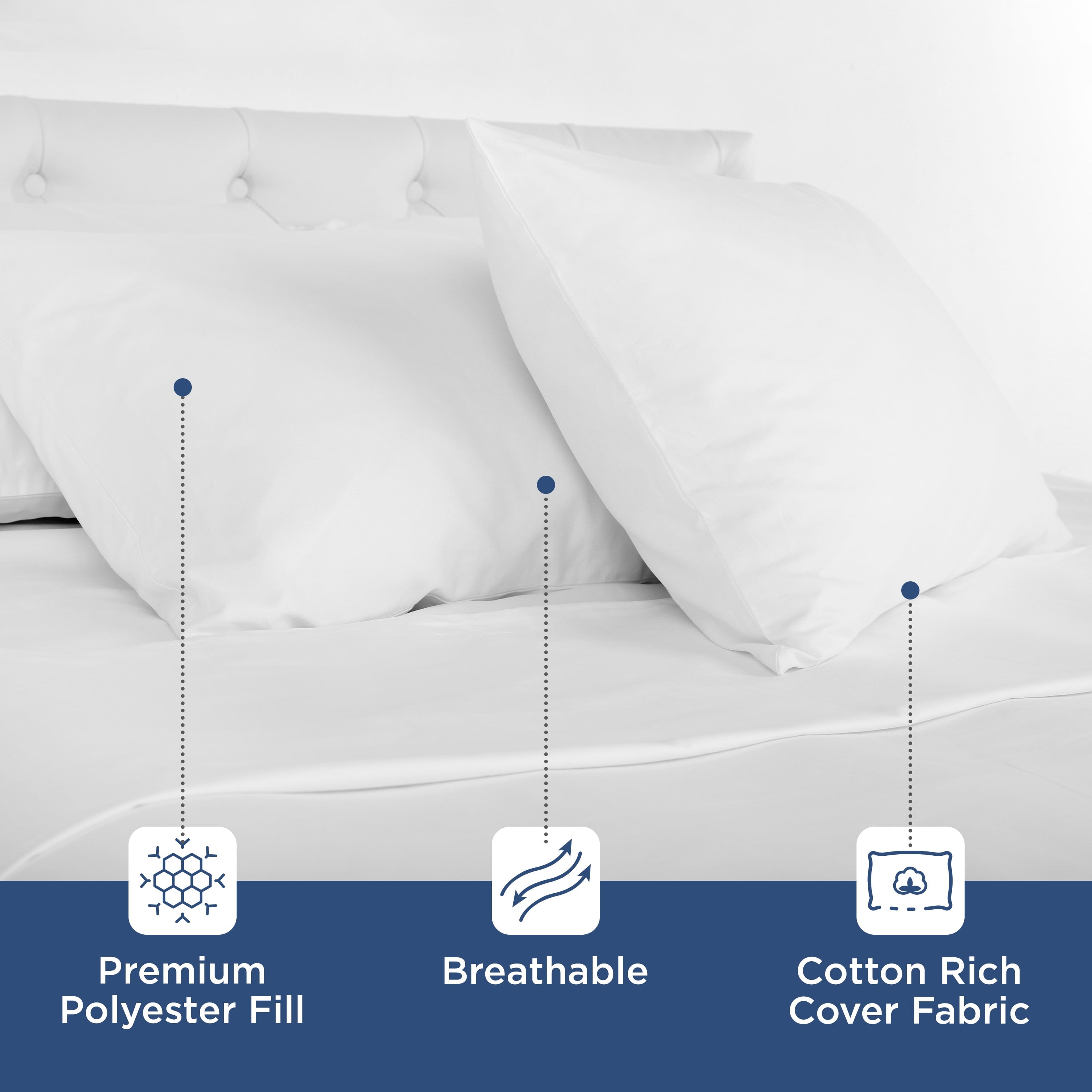 Decorative Plump 2-Pack Down Alternative White Bed Pillows, Standard - Hotel Quality Plush Sleeping Pillows Detail
