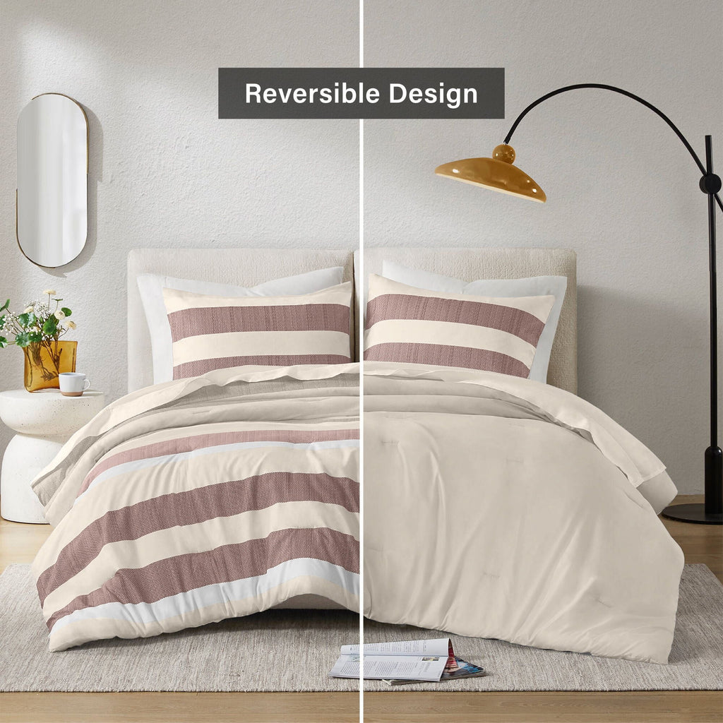 Heavyweight Warmth 2-Piece Comforter Sets, Reversible Striped Comforter Set for Dorm, Lightweight All Season Bedding Set with Pillow Sha... - Luxurious Quilted Duvet Cover Set Detail