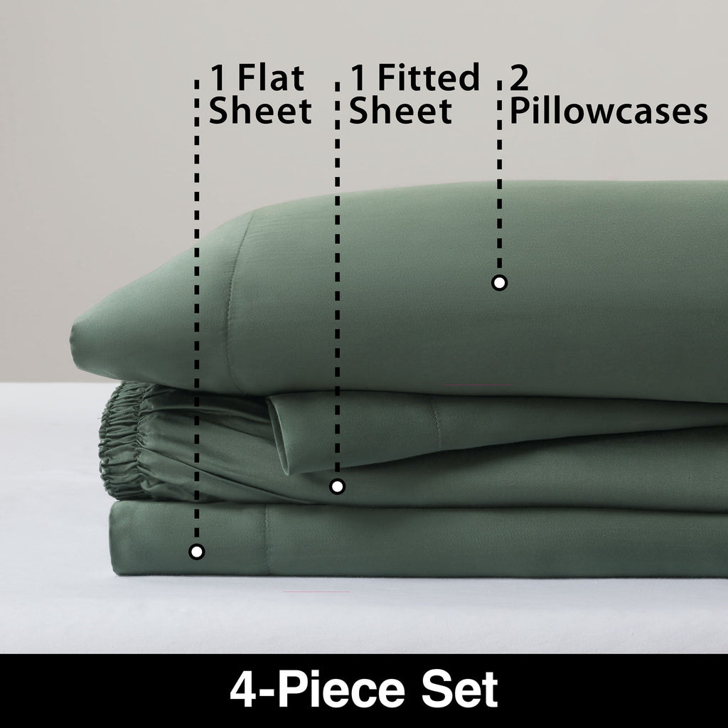 Premium Egyptian Cotton 4-Piece & Silky Serenity 100% Bed Sheets Set, Flagstone, Queen - Premium Ultra-Soft Pillowcase Pair for Sleeping Detail