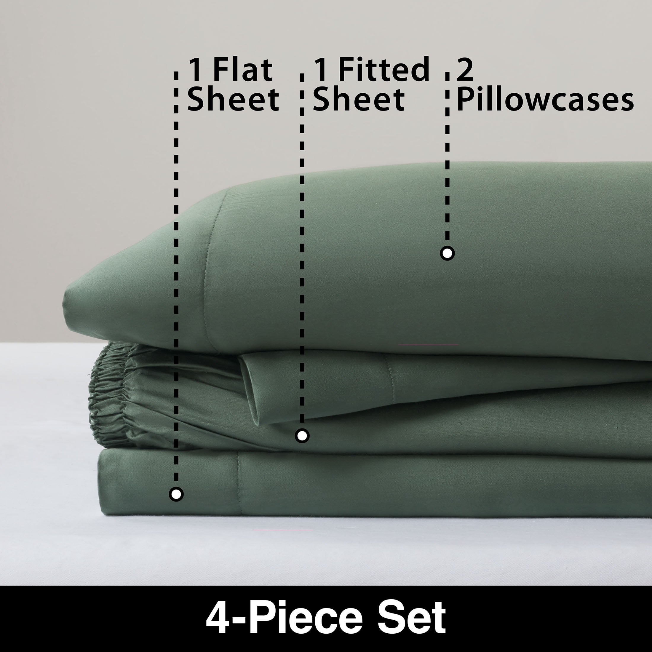 Premium Egyptian Cotton 4-Piece & Silky Serenity 100% Bed Sheets Set, Flagstone, Queen - Premium Ultra-Soft Pillowcase Pair for Sleeping Detail