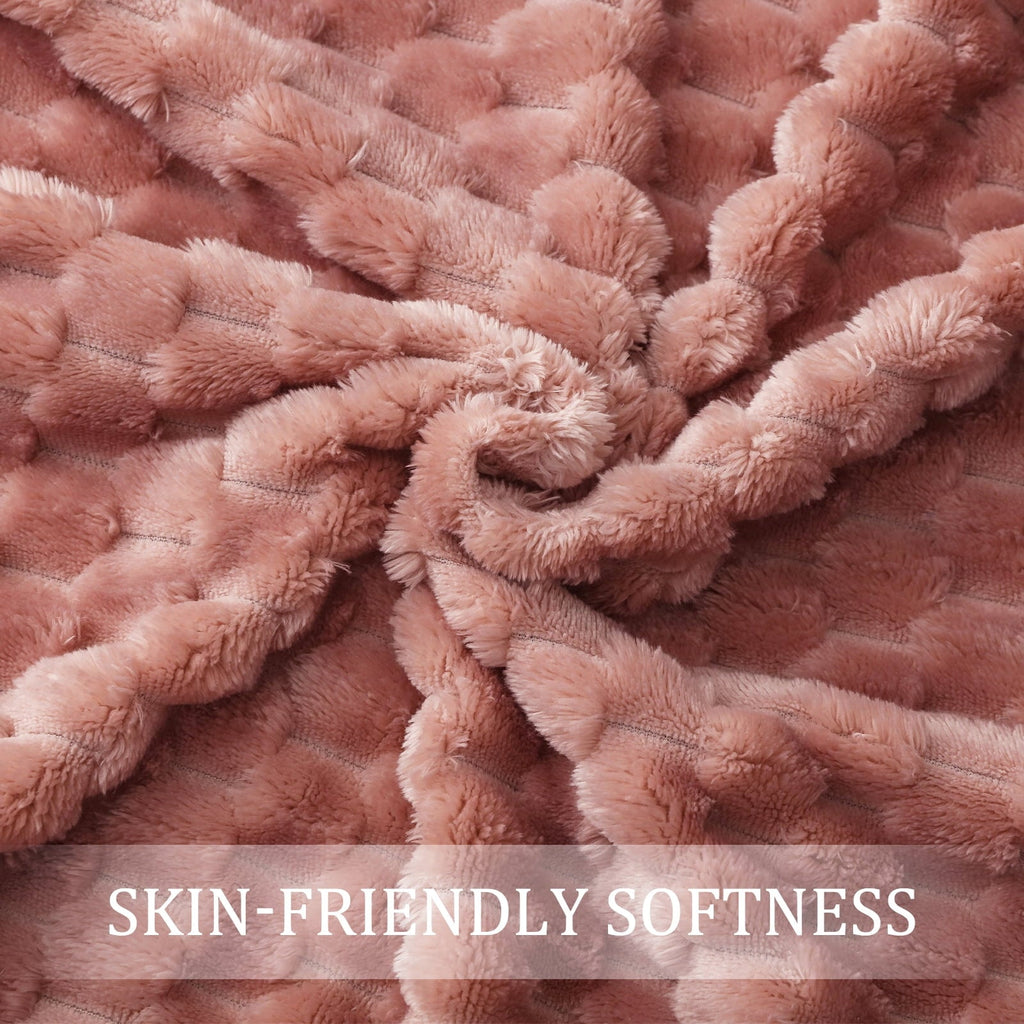 Reversible Sherpa Large Soft Fleece Throw Blanket, 50"x70" Stylish Jacquard Throw Blanket for Couch, Cozy, Warm, Lightweight Dusty Pink... - Lightweight Plush Warm Blanket for All Seasons Detail